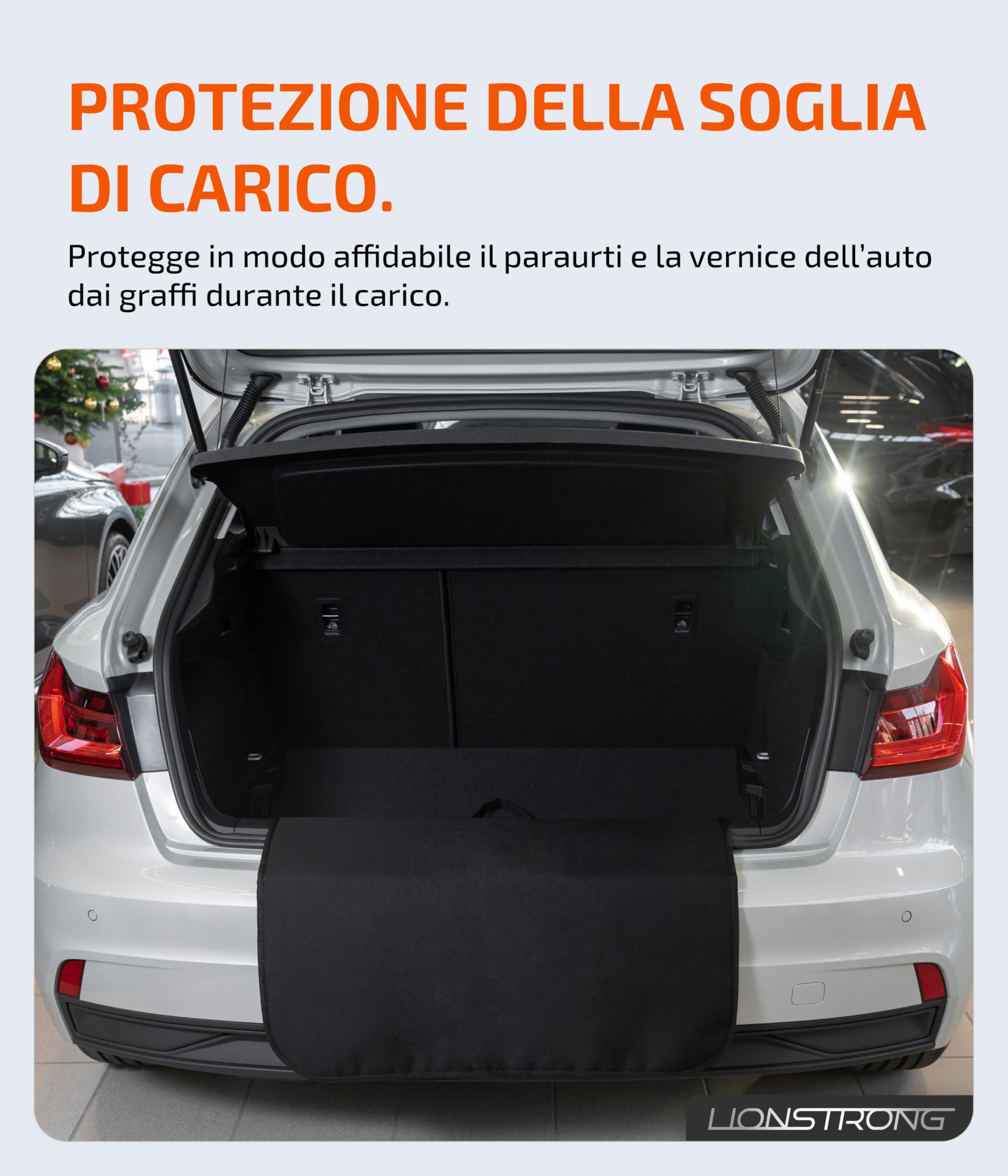 LIONSTRONG Protezione Soglia Bagagliaio Imbottito e Impermeabile – Tappetino Protezione Universale Adatto per Auto da Utilitaria a SUV – Protezione Bagagliaio Cani – Resistente Graffi (100x73cm)