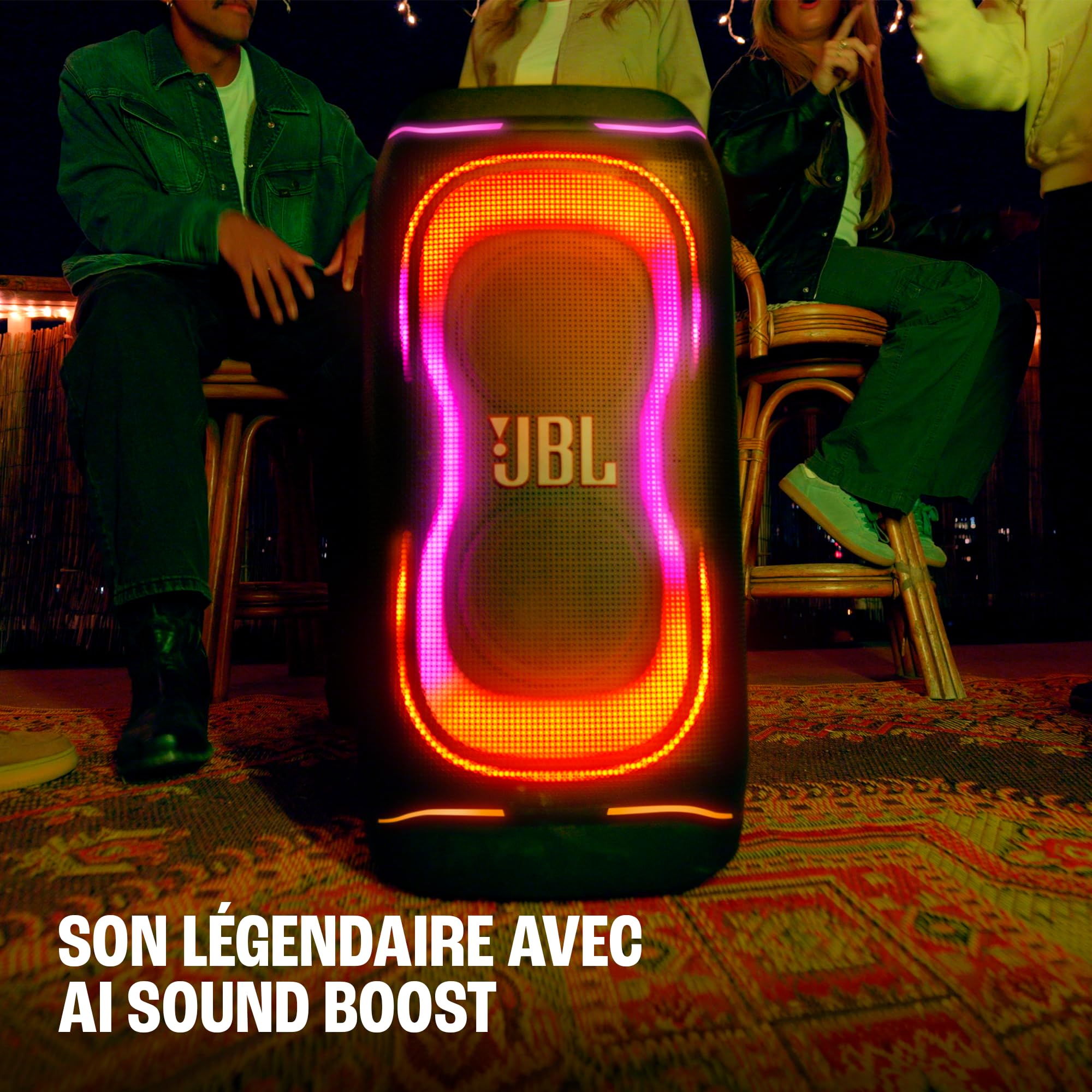 JBL PartyBox 330 Enceinte Bluetooth Portable, Noir | Son JBL puissant, Jeu de Lumières Dynamique, AI Sound Boost, Poignée Télescopique, IPX4, Jusqu’à 18H d’Autonomie