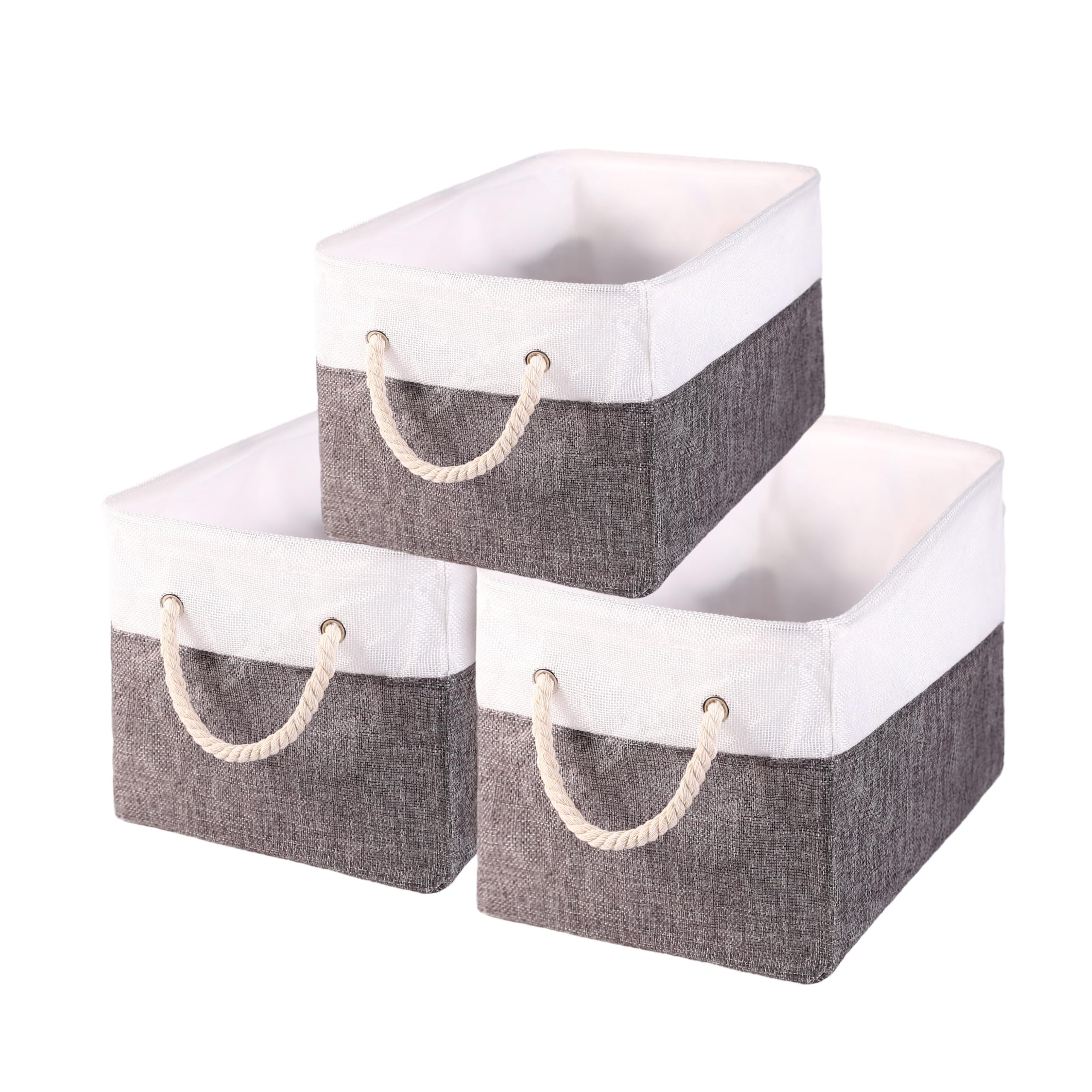 Woodluv Grey Set Of 3 Linen Storage Baskets, Shelf Basket, Organiser For Shelves, Toy Boxes, Foldable Wardrobe Organisers