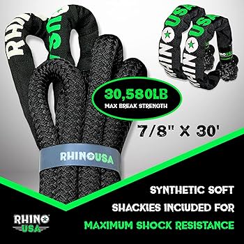Rhino USA Synthetic Shackle Rope Tow Rope (2 Pack) - 1 Cm X 55 Cm Shackle Rope - 14.200 Kg (MIN) Minimum Breaking Resistance - Offroad Recovery Strap For Trucks Agriculture Forestry
