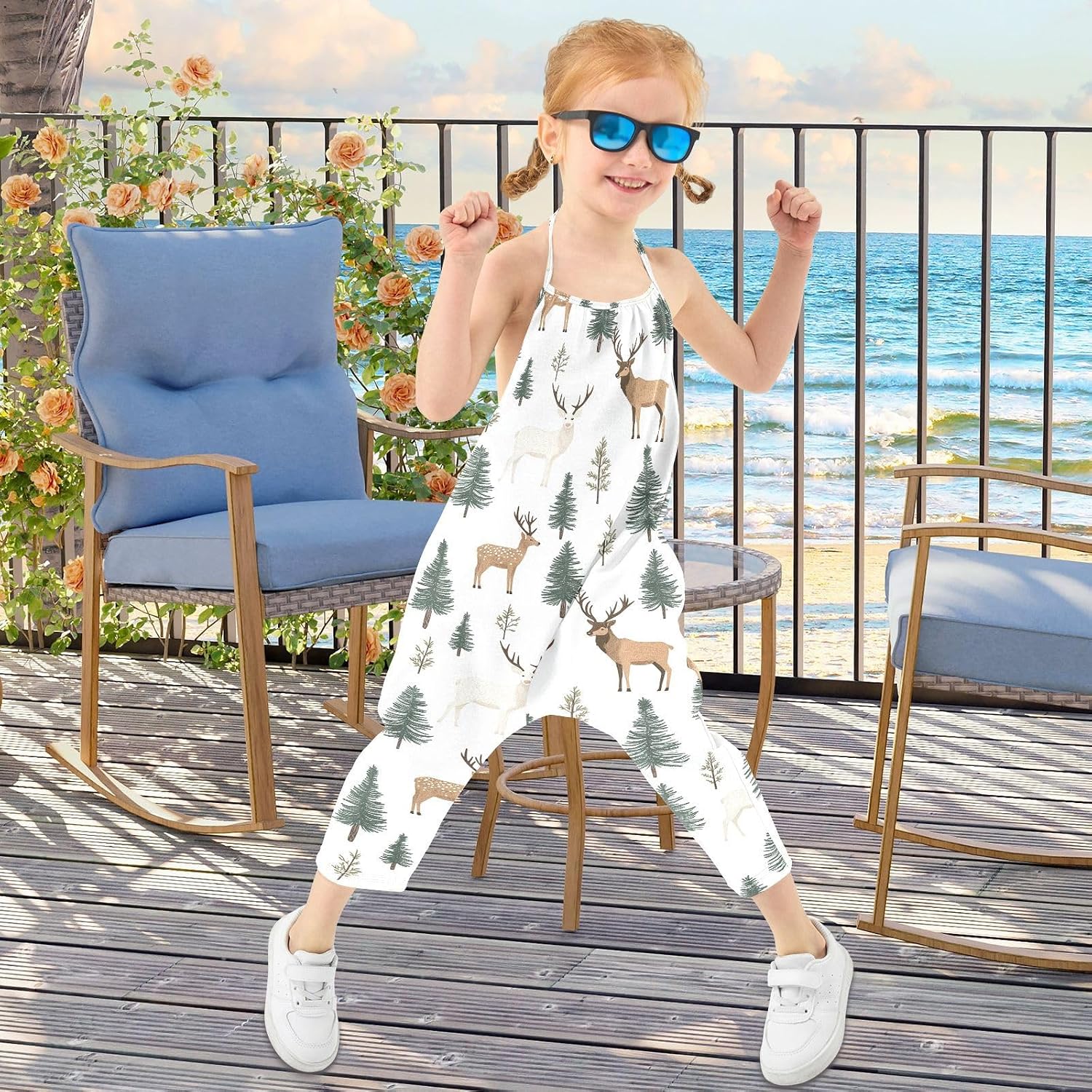 Trees and Elk Toddler Girl Clothes Sleeveless Romper Jumpsuit for Girls Summer One Piece Romper Pants Size 1-6T