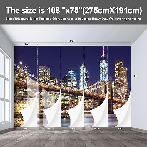 Miniatura 3 de Mural con vista a la ciudad del puente de Brooklyn, sofás de sala de estar, murales de pared extra grandes, papel tapiz de ciudades de Nueva York,