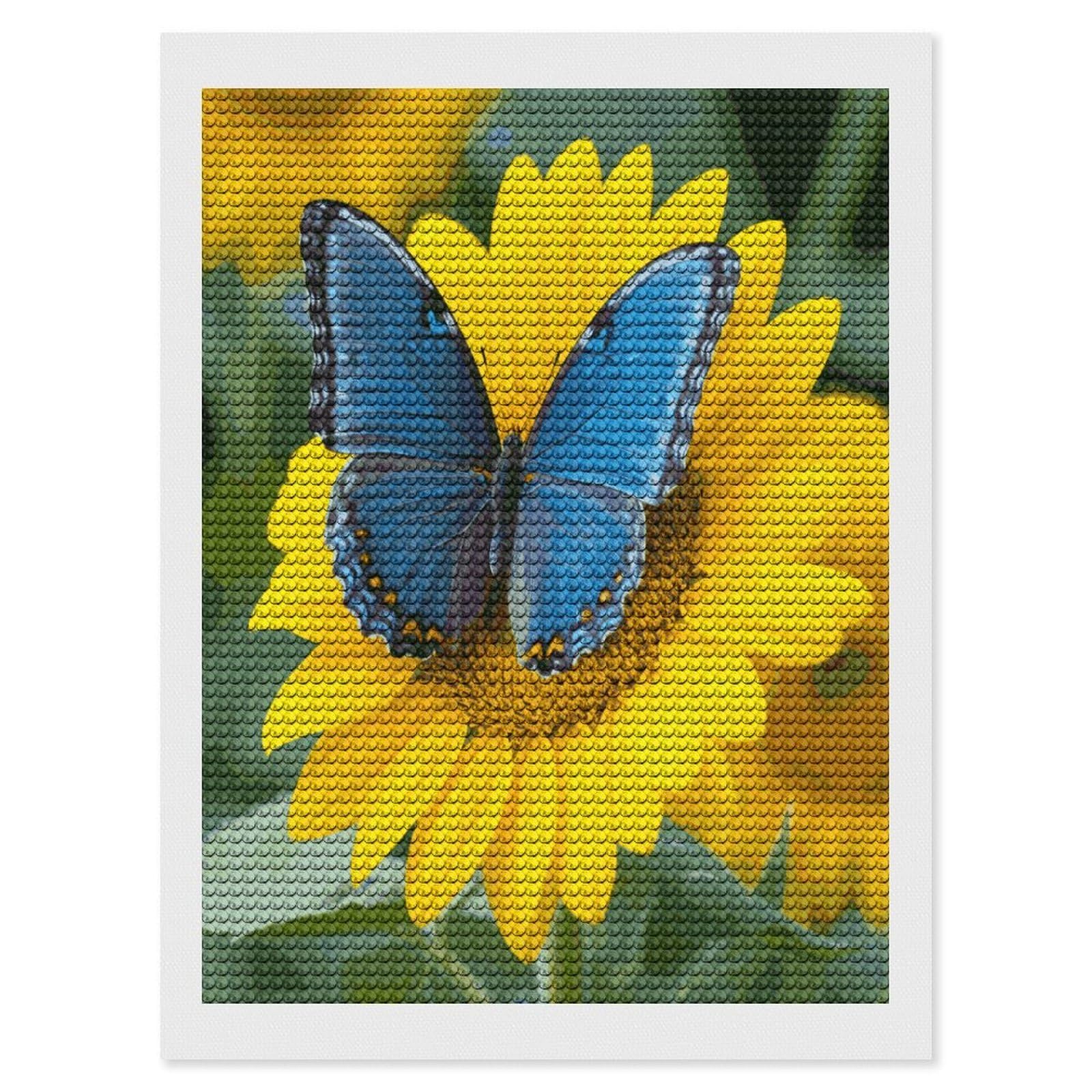 LDGSUPH Sunflower Blue Butterfly Diamond Painting Kits for Adults Paint with Diamond Pictures Art DIY Full Drill Diamond Dots Painting Personalized Diamond Photo for Home Wall Decor Gift 12"x16"