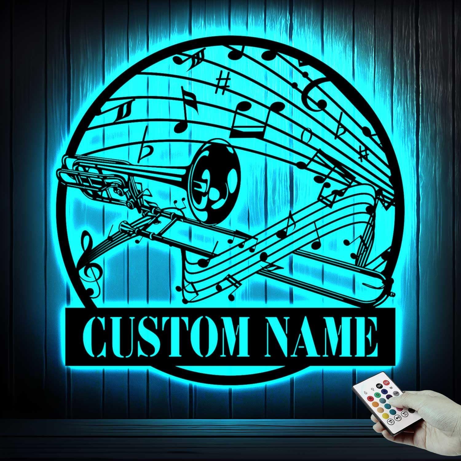 Trombone Metal Wall Art LED Lights, Custom Musical Instrument Name Plaque Decorative Sign - Personalized Metal Sign Wall Decor, Welcome Sign Studio