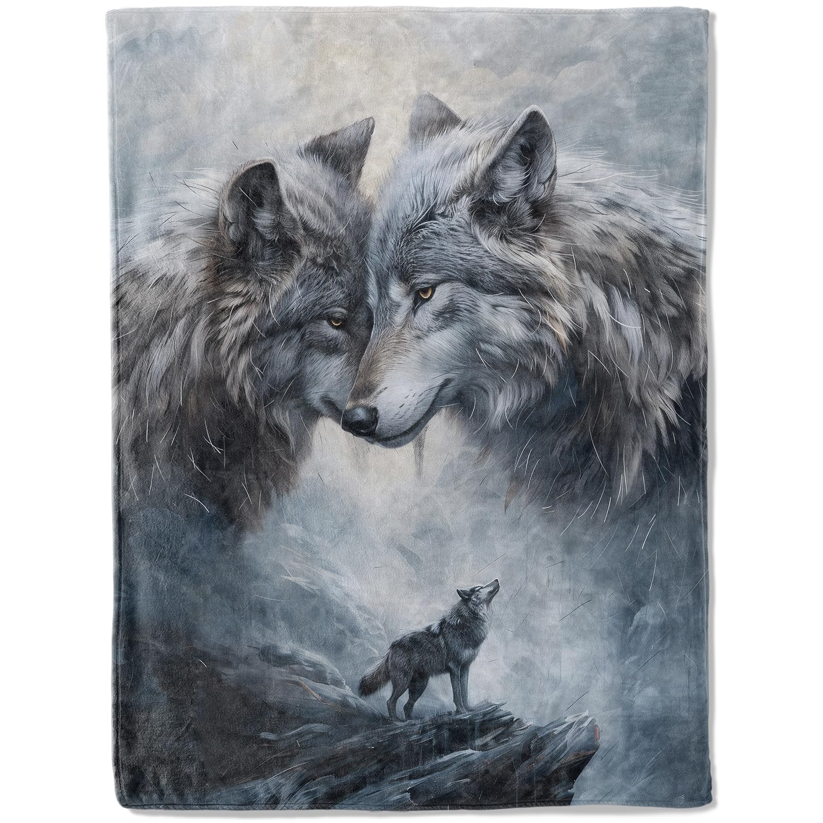 ainori Wolf Flannel Blanket - Cool Majestic Wolves in Winter Landscape Throw - Lightweight Soft Cozy Gifts Blankets for Women Men & Wildlife Lovers,