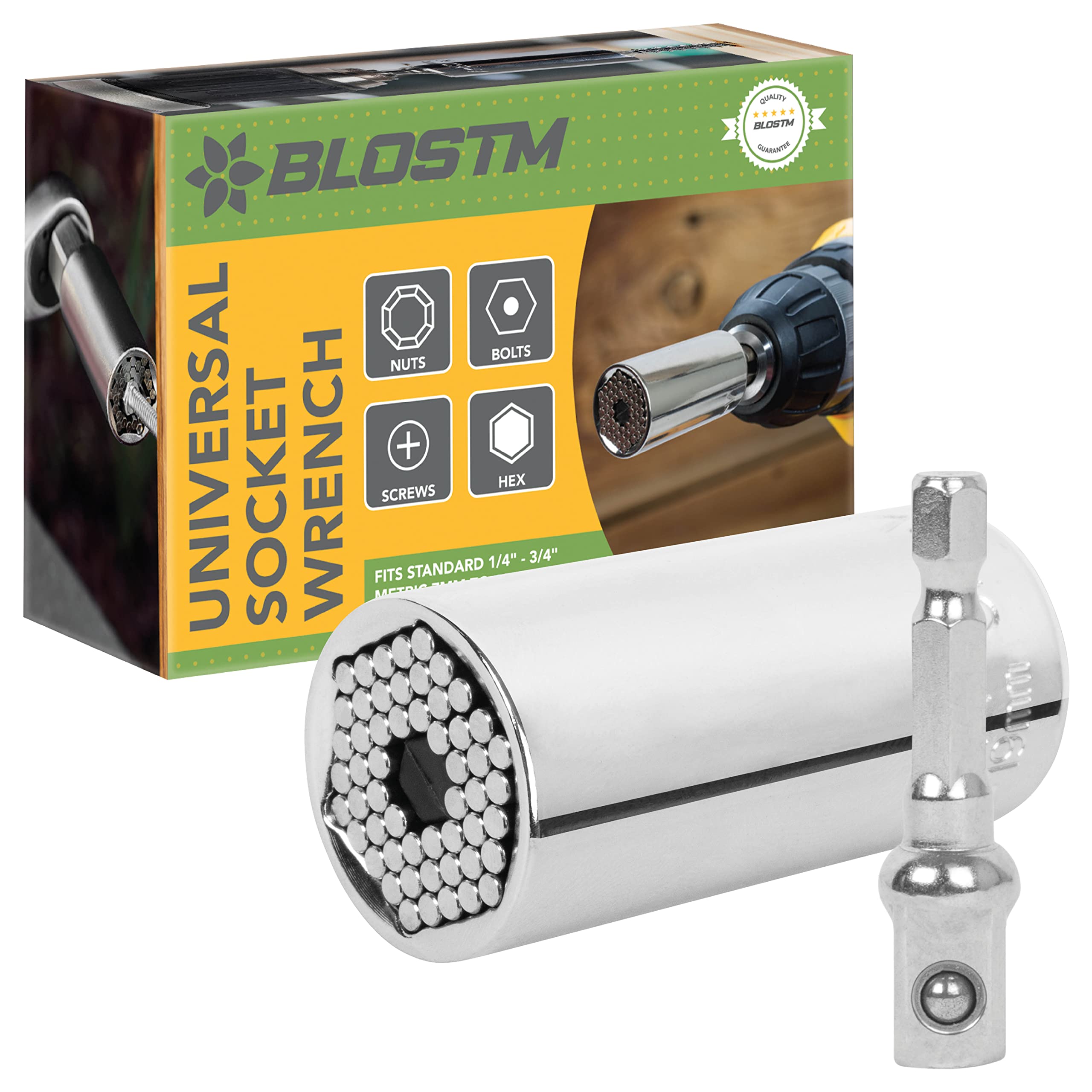 BLOSTM Universal Socket Wrench Set - 7-19mm / ¼” to ¾” Chrome Vanadium Steel Multi Socket Tool - Wrench Set