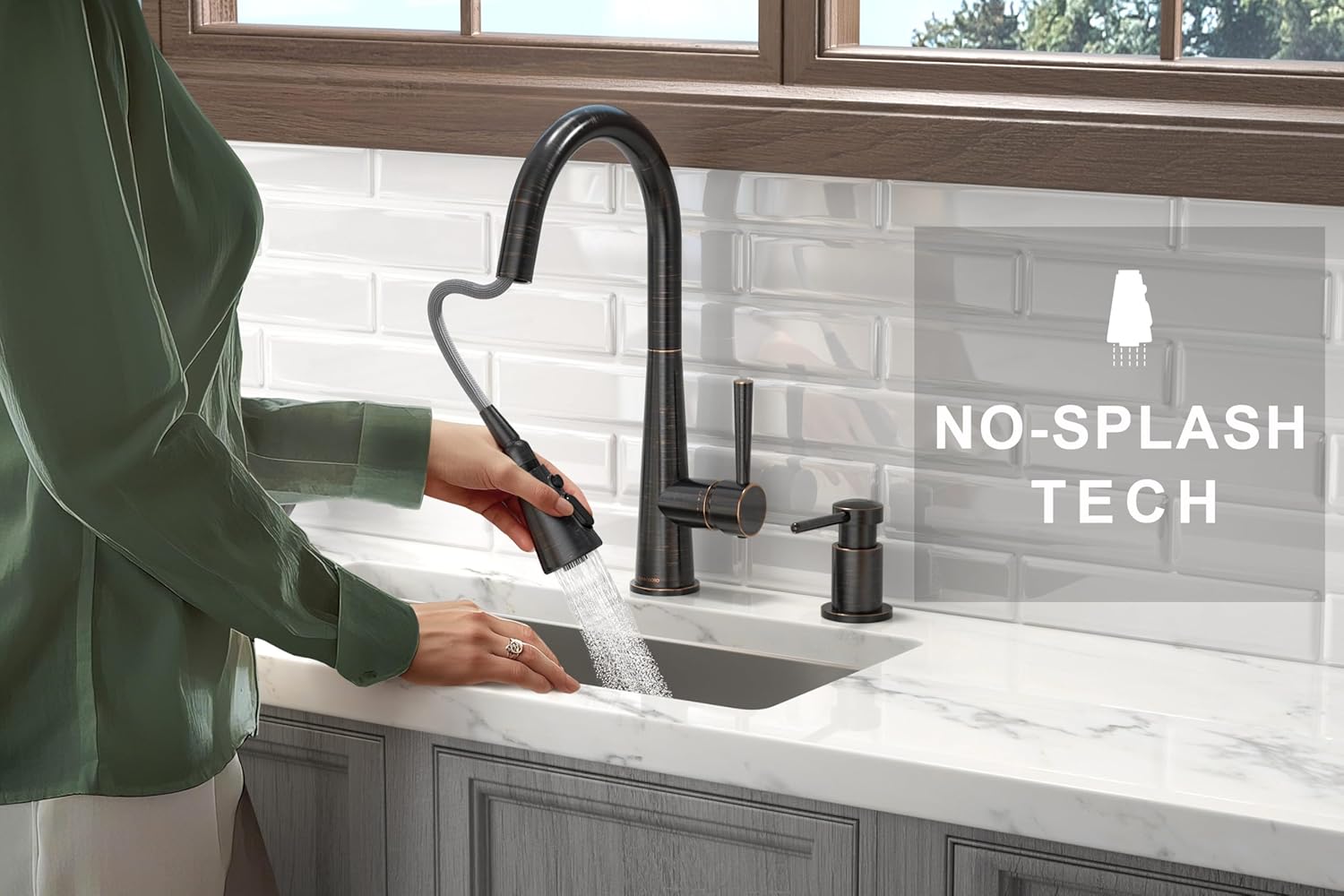 Oil Rubbed Bronze Kitchen Faucet with Pull Down Sprayer, Lava Odoro Bronze Single Handle Kitchen Sink Faucet, Faucet for Kitchen Sink with Magnetic Docking Spray Head, Deck Plate, KF321-ORB - Image 3