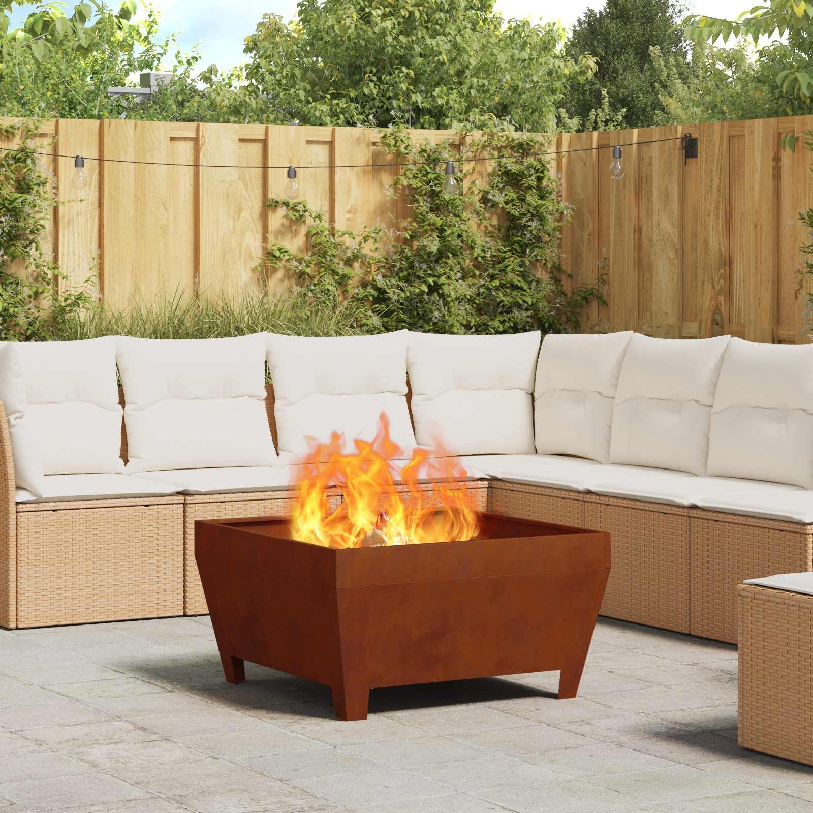 vidaXL Hoguera Marrón 80 x 80 x 43 cm Acero autopatinable, Cubierta para fogata Moderna, Ideal para jardín y terraza, protección a Prueba de Clima, Acero Resistente | Hecho para exteriores, materiales que duran para siempre sin oxidarse, el aspecto desgas