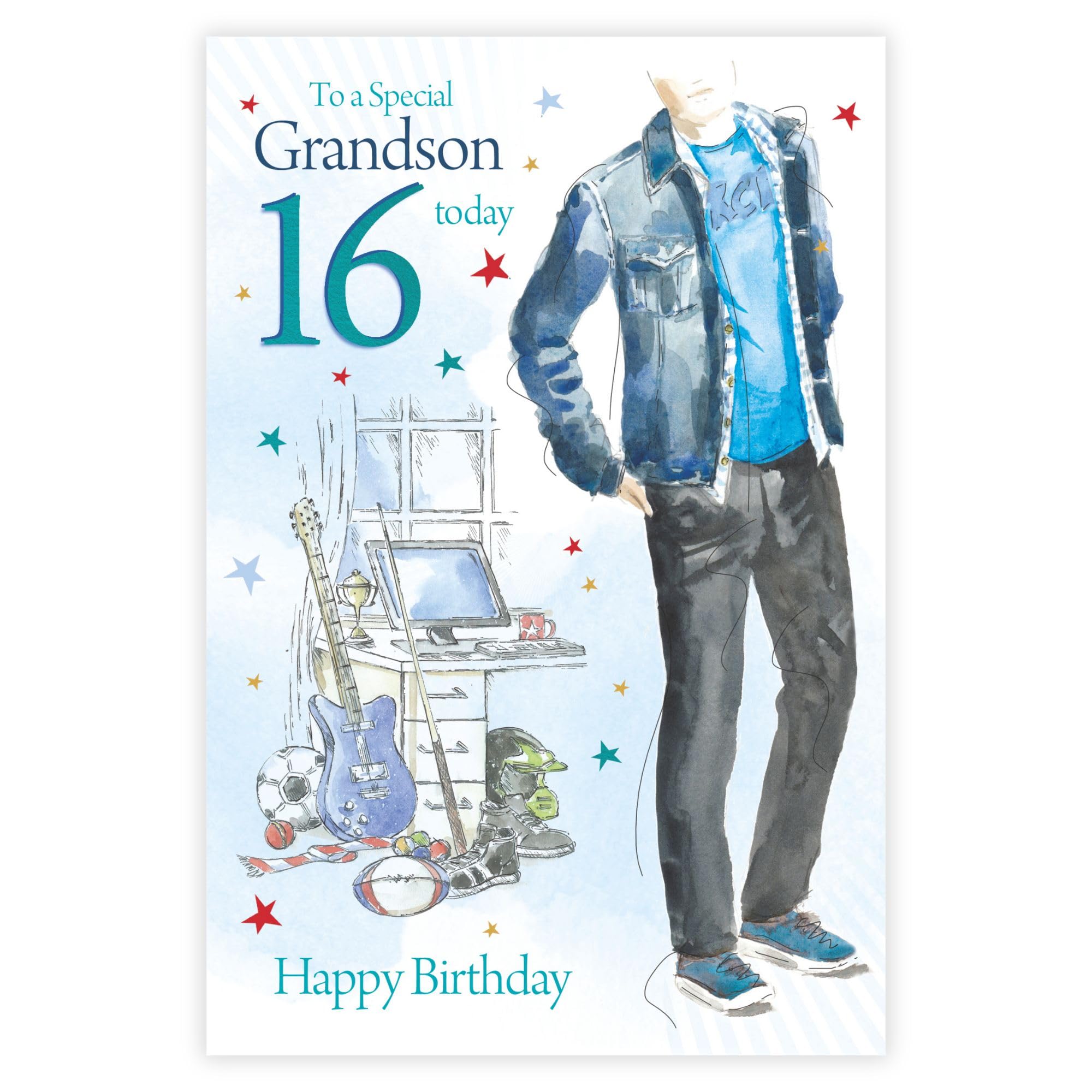 Special Days Grandson 16 16th Happy Birthday Young Men & City Design Card with a Lovely Verse