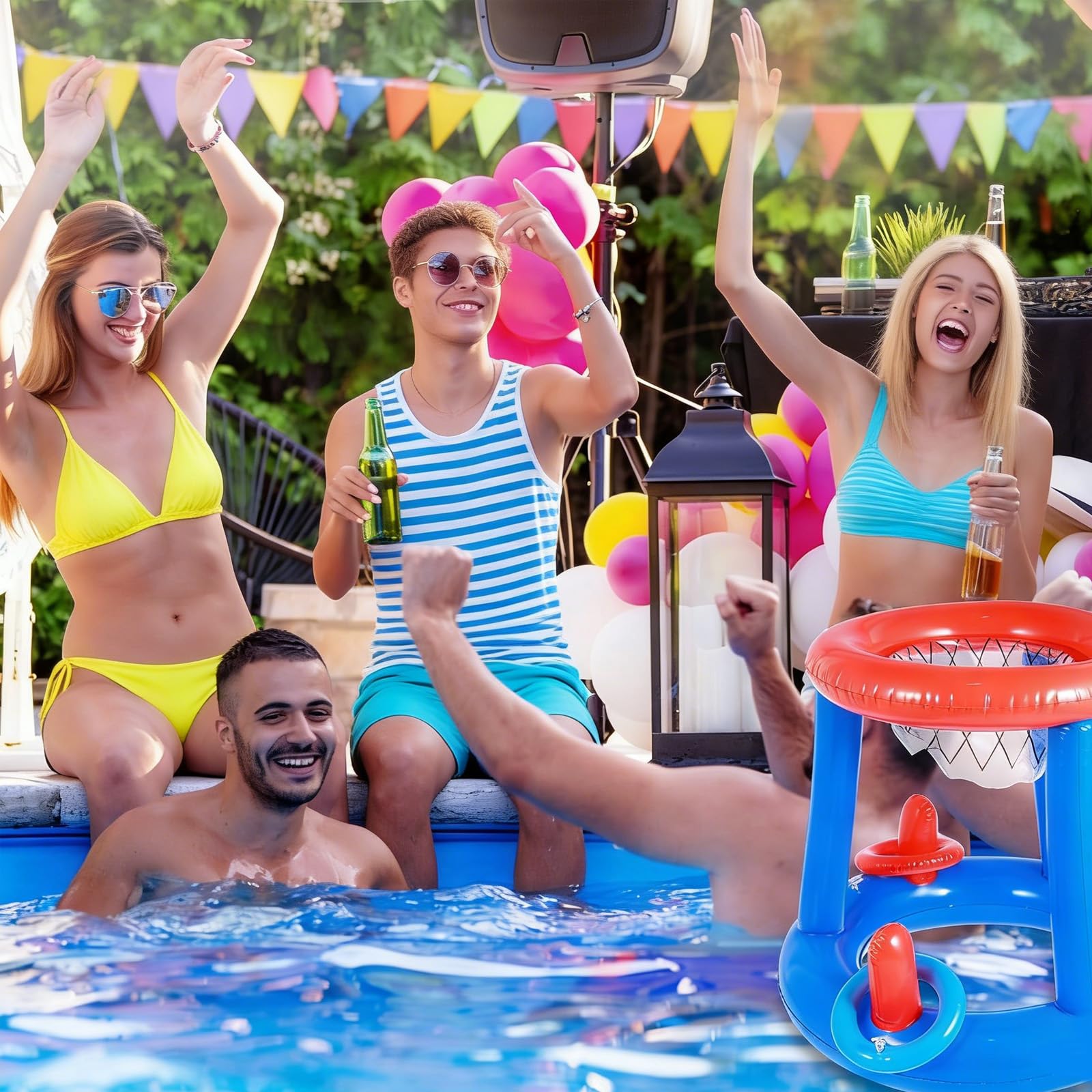 SrgPui Pool Basketball Hoop Set, Inflatable Pool Games with 1 Basketball and 3 Rings - Image 7