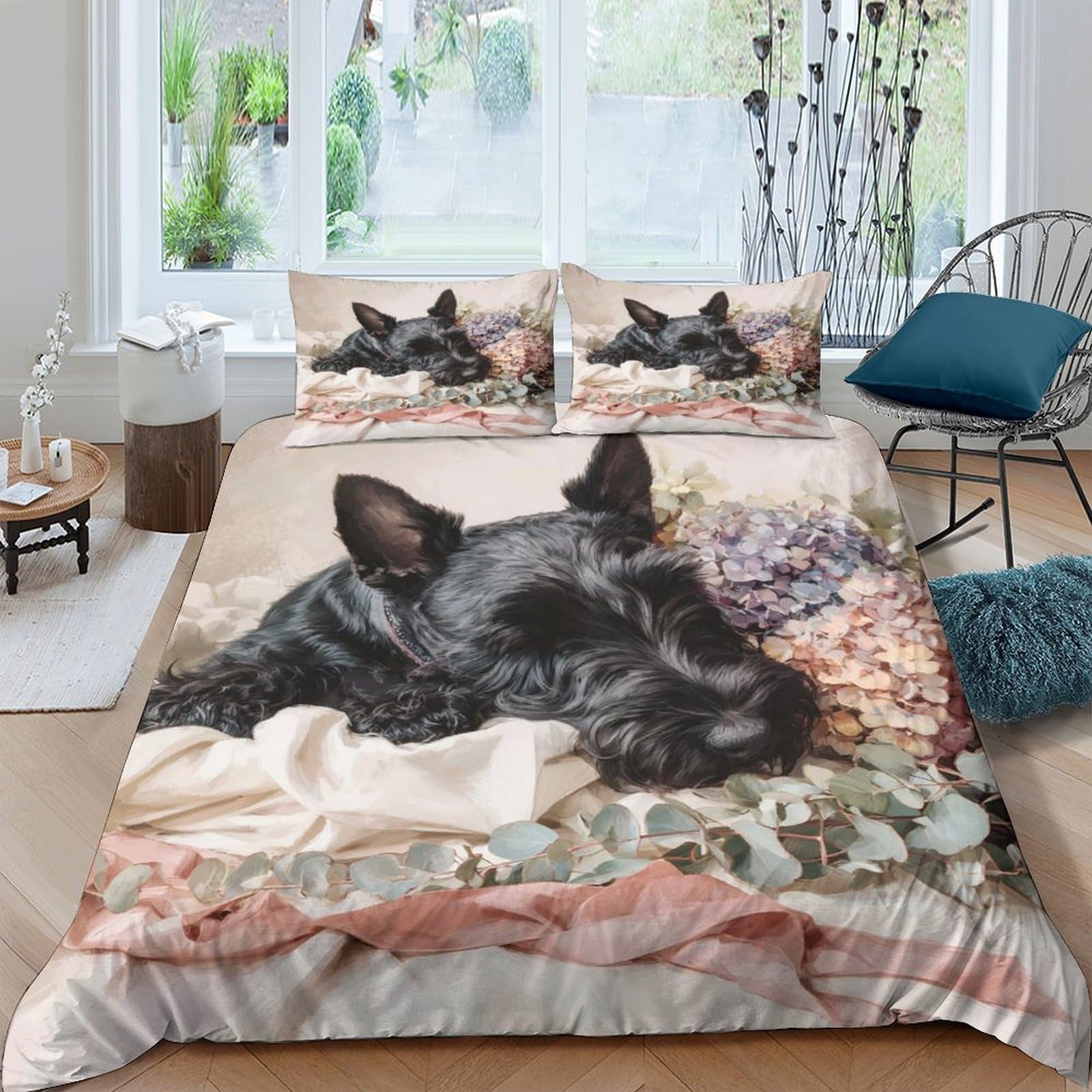 Ctjqhvkz Style-1 3D Printed Black Dog Fitted Sheet Microfiber Soft Decorative Sleeping Pet Bed Cover For Bedroom Guest Dorm Mattress Protection Single（135X200cm）