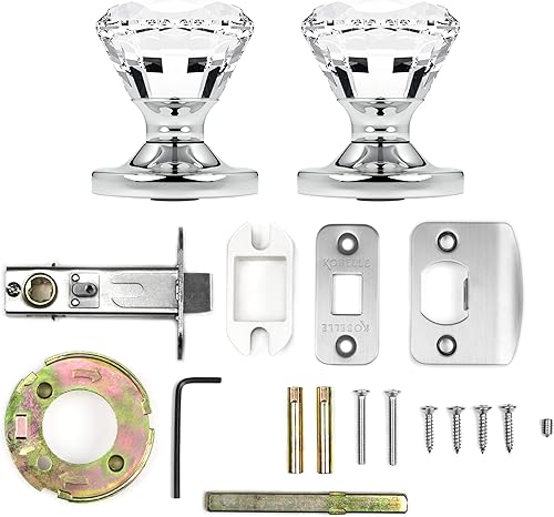 Miniatura 3 de Perillas de puerta de cristal brillante redondo de diamante de paso roseta redonda de cromo pulido