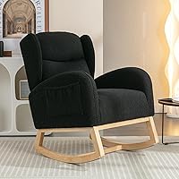 Vista 5 de Mecedora de peluche para guardería, silla mecedora tapizada con bolsillo, silla moderna con respaldo de ala, cómoda silla de lectura con patas