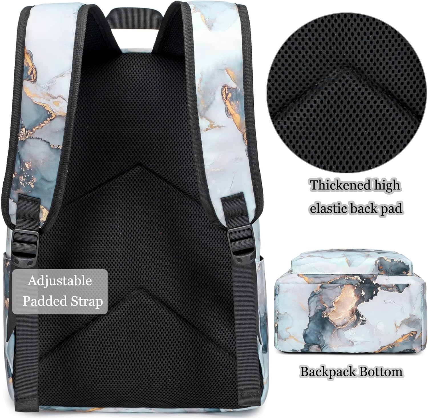 JIANYA Backpack for Girls, Marble Girls Backpack with Lunch Box Kids School Bag Travel Back Packs - Image 4