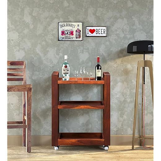 Avian Solid Wood Bar Cart with Wheels