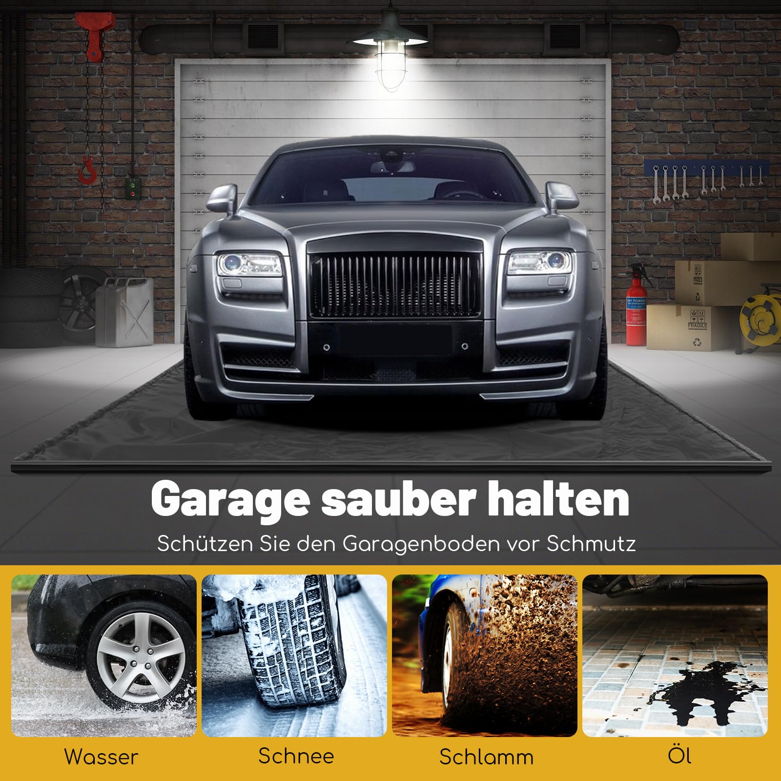 COSTWAY Garage Bodenmatte, 670 x 275 cm Auto Ölauffangmatte, Ölmatte rutschfest & wasserdicht & wiederverwendbar, Garagenmatte Antirutschmatte mit doppelseitigem Klebeband für Werkstatt, Garage