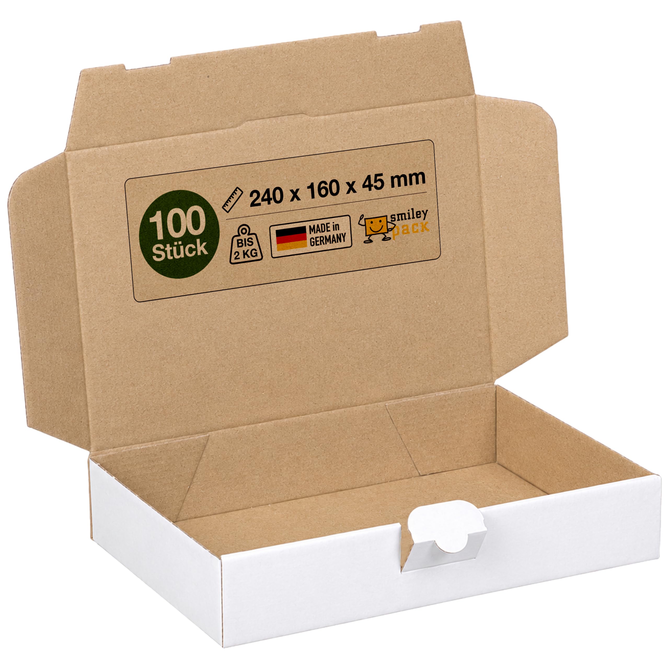 100 cartons Maxibrief, blanc, taille et quantité au choix, carton d'expédition, marchandises, envoi de livres, carton postal, Poste DHL Hermes DPD GLS UPS (240 x 160 x 50 mm, blanc)