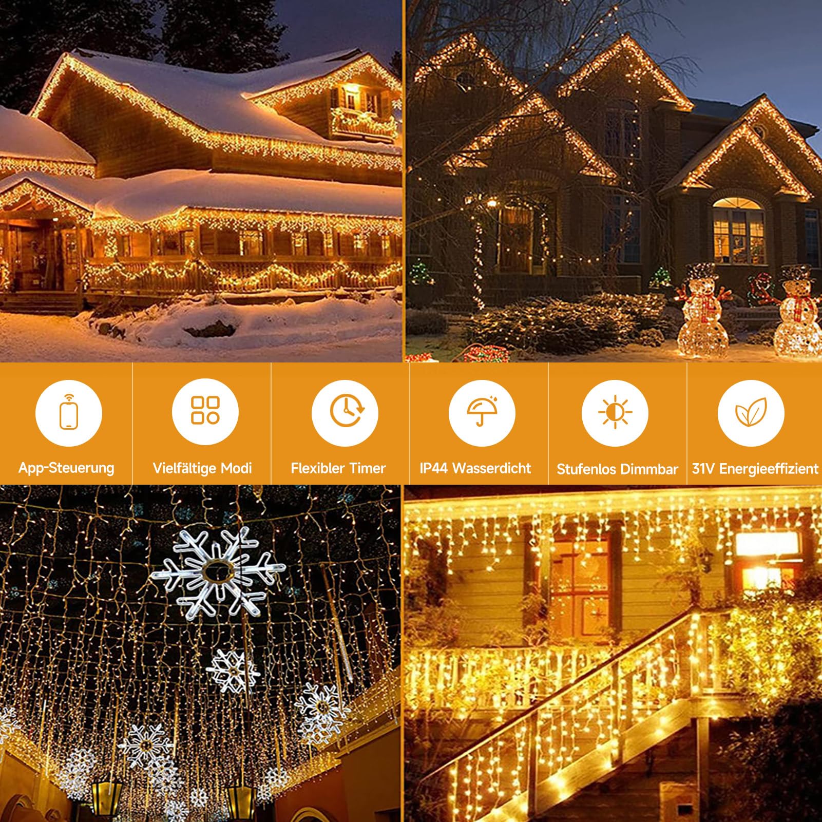 WOWDSGN Guirnalda de luces LED para exteriores con control por aplicación y mando a distancia, 15 m, 660 LED, IP44, impermeable, temporizador, innumerables efectos, para Navidad, jardín, balcón