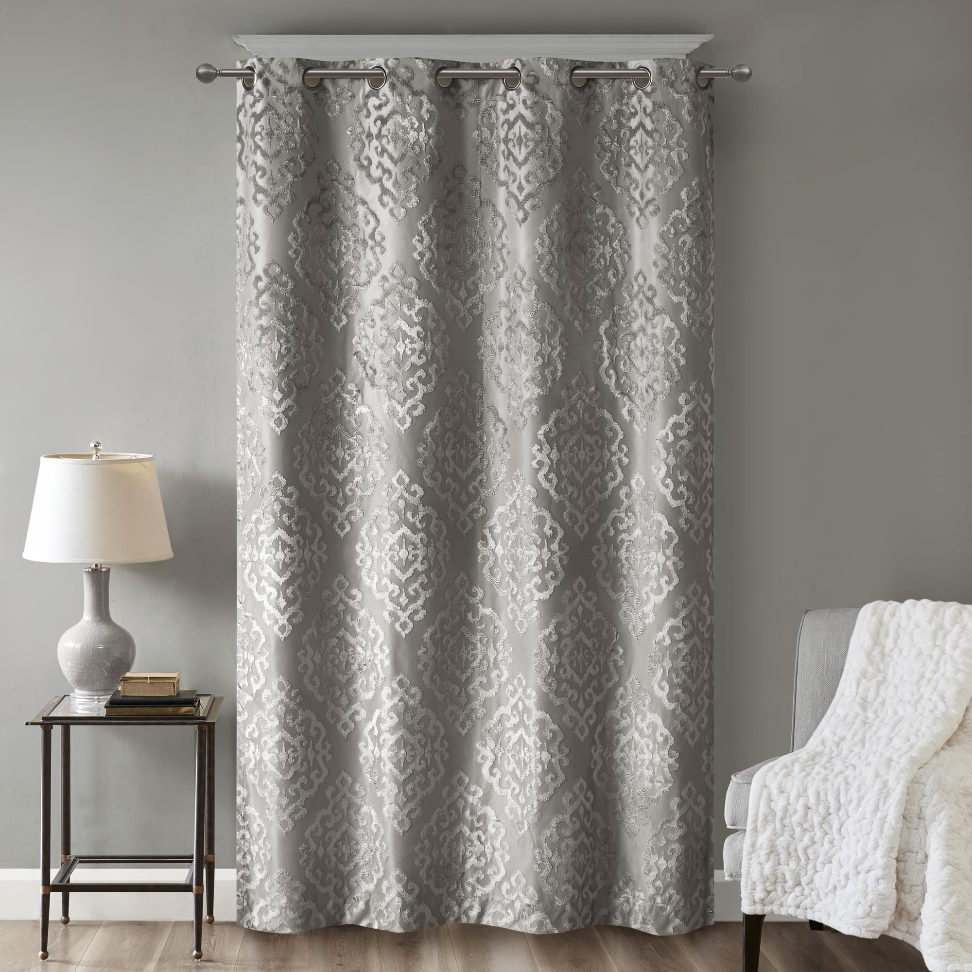 Sun Smart Mirage Verdunkelungsvorhang, 100% total, 1 Fenster, gestrickt, Jacquard, Damast, Raumverdunkelung, Vorhang mit Ösen Oben, Polyester, Dunkelgrau, 50" W x 108" L (Pack of 1)