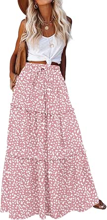 Zeagoo Women's Casual High Waist Floral Boho Maxi Skirt with Pockets