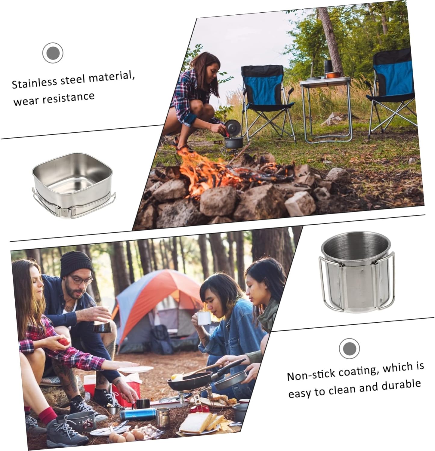 WOONEKY 1Set Portable Stainless Steel Camping Cookware Picnic Cooking Utensils for Outdoor Activities Durable and Easy to Clean for Hiking BBQ and More