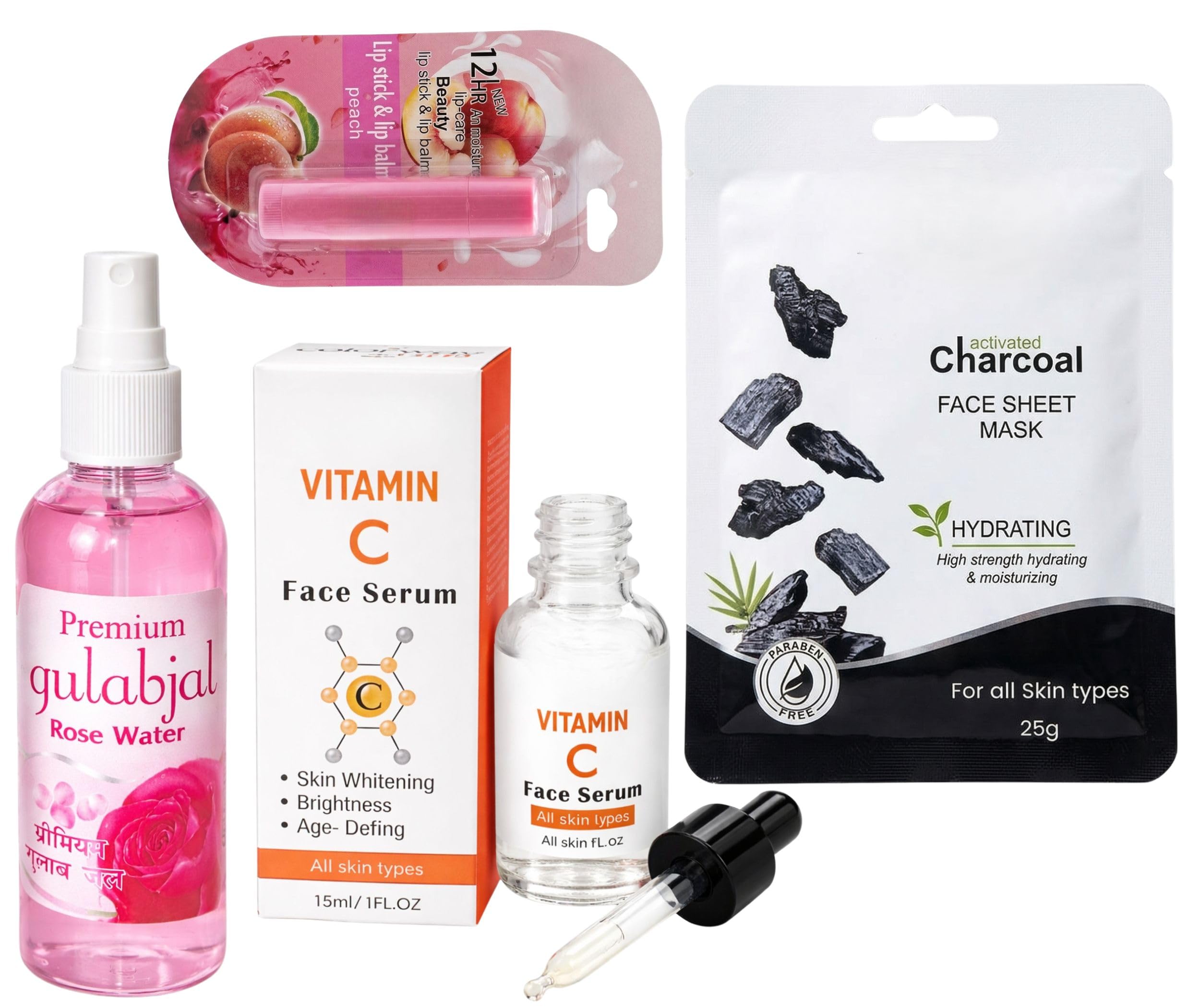 4-in-1 Skin Glow & Lip Care Kit – Colorway Vitamin C Face Serum, Premium Rose Water (Gulabjal) Mist, Detoxifying Charcoal Sheet Mask & 12HR Moisture Peach Lip Balm | Complete Brightening & Hydration Combo-image-43