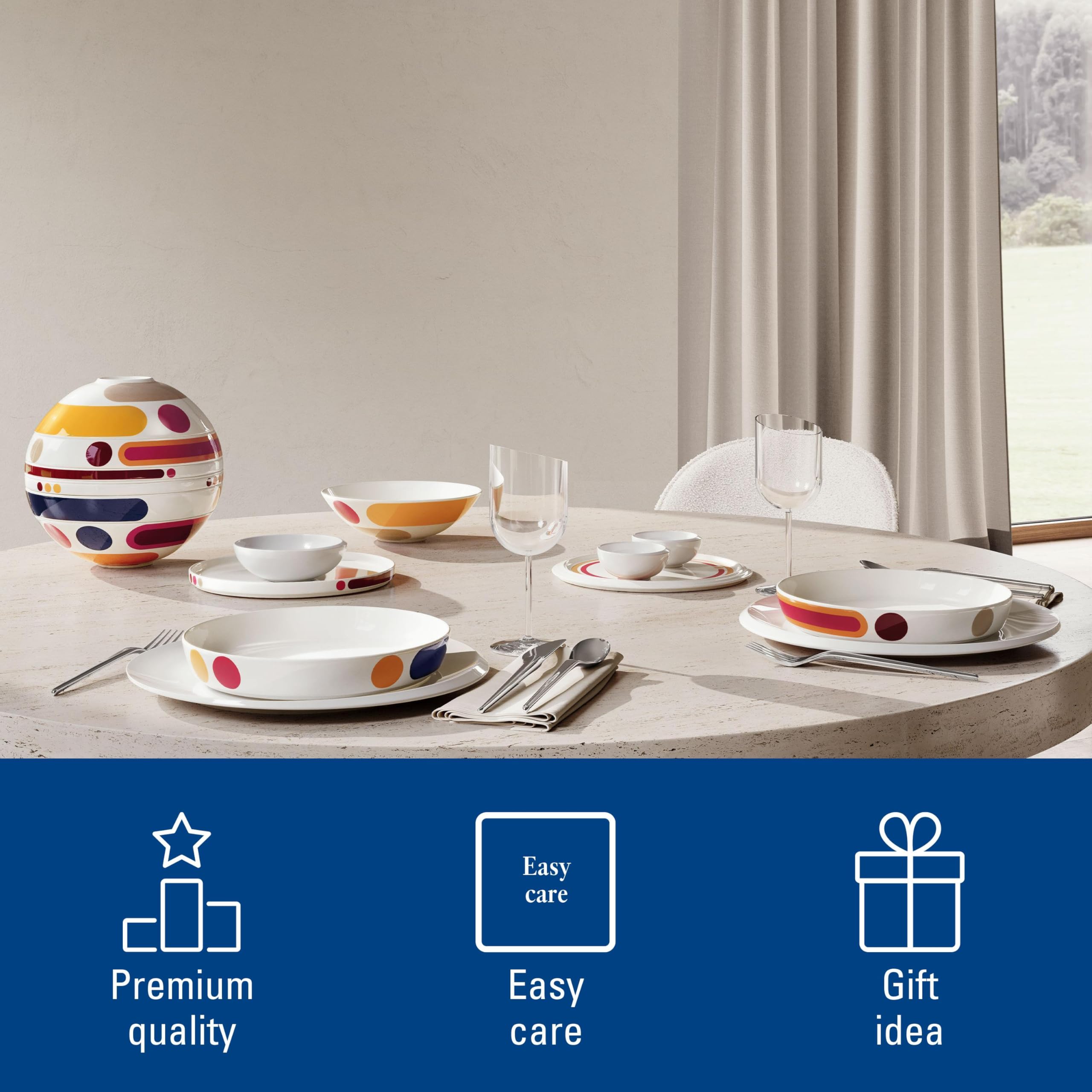 Villeroy & Boch - La Boule miami, komplet naczyń z porcelany, 7-częściowy komplet naczyń dla dwóch osób, porcelana Premium, można myć w zmywarce, można używać w kuchence mikrofalowej, wielokolorowy