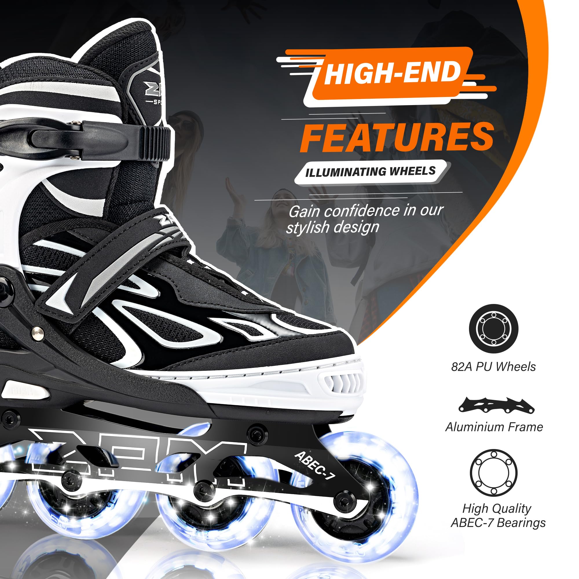 2PM SPORTS Brice Pattini in Linea Regolabili, Ruote Illumina LED, Divertente Inline Skates per Bambina e Bambino e Bambini