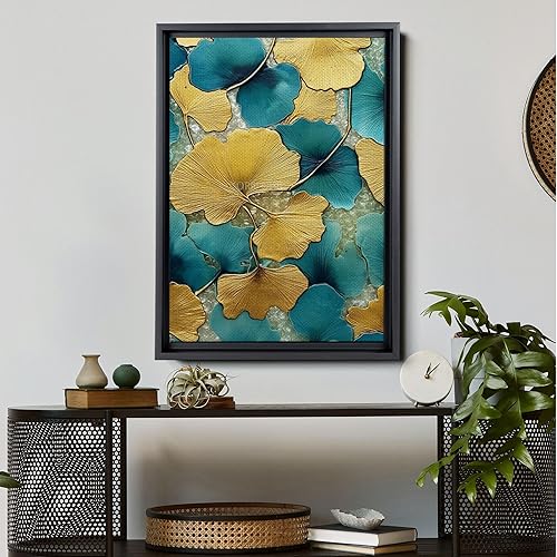 Miniatura 3 de Gold Turquoise Ginkgo Leaf Print, Captivating Plants Wall Art, Ginkgo Biloba Leaf Print Painting, Embrace the Serenity of Nature