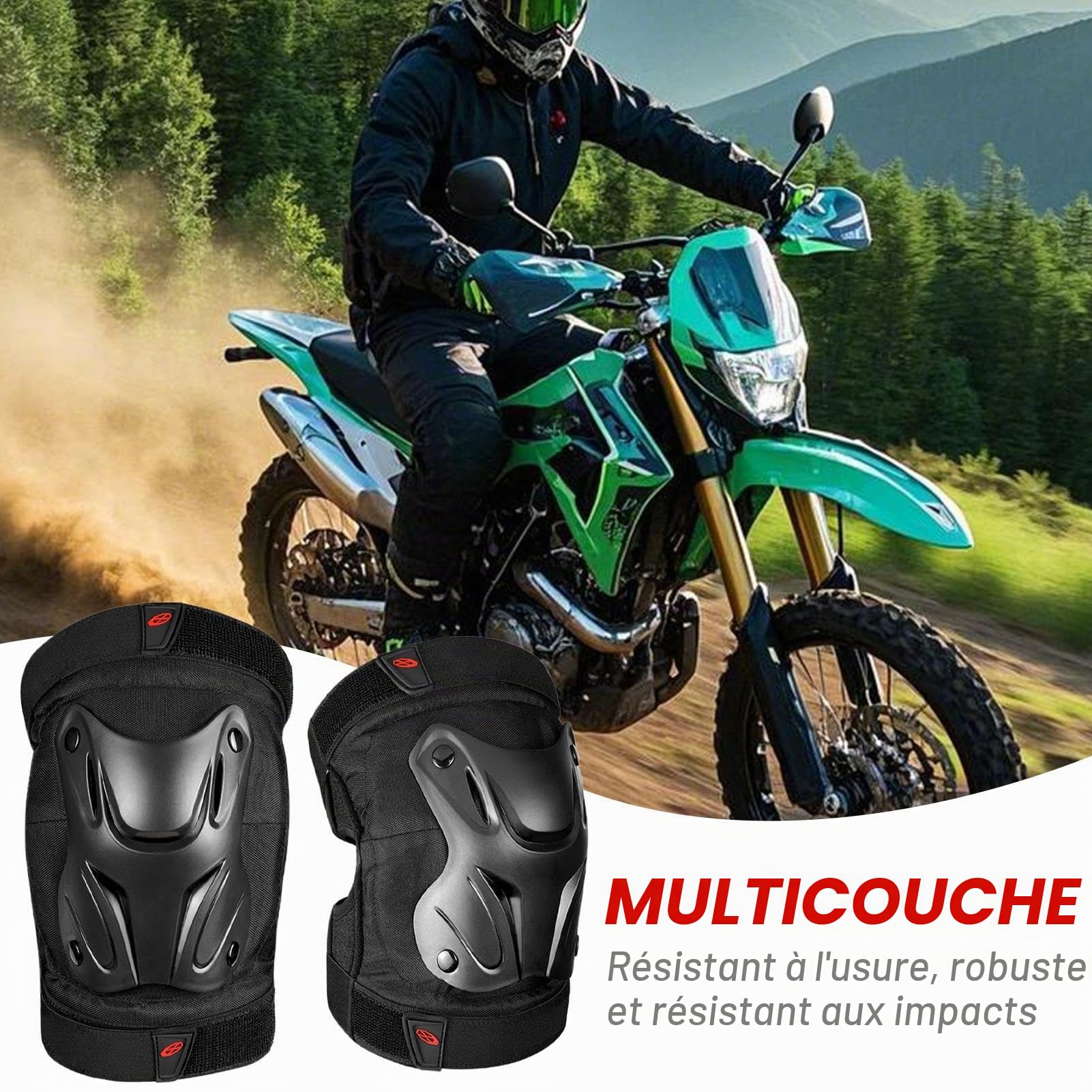 Protège-tibias réglables pour moto, coudières et genouillères adultes - Équipement de protection moto, roller, skateboard