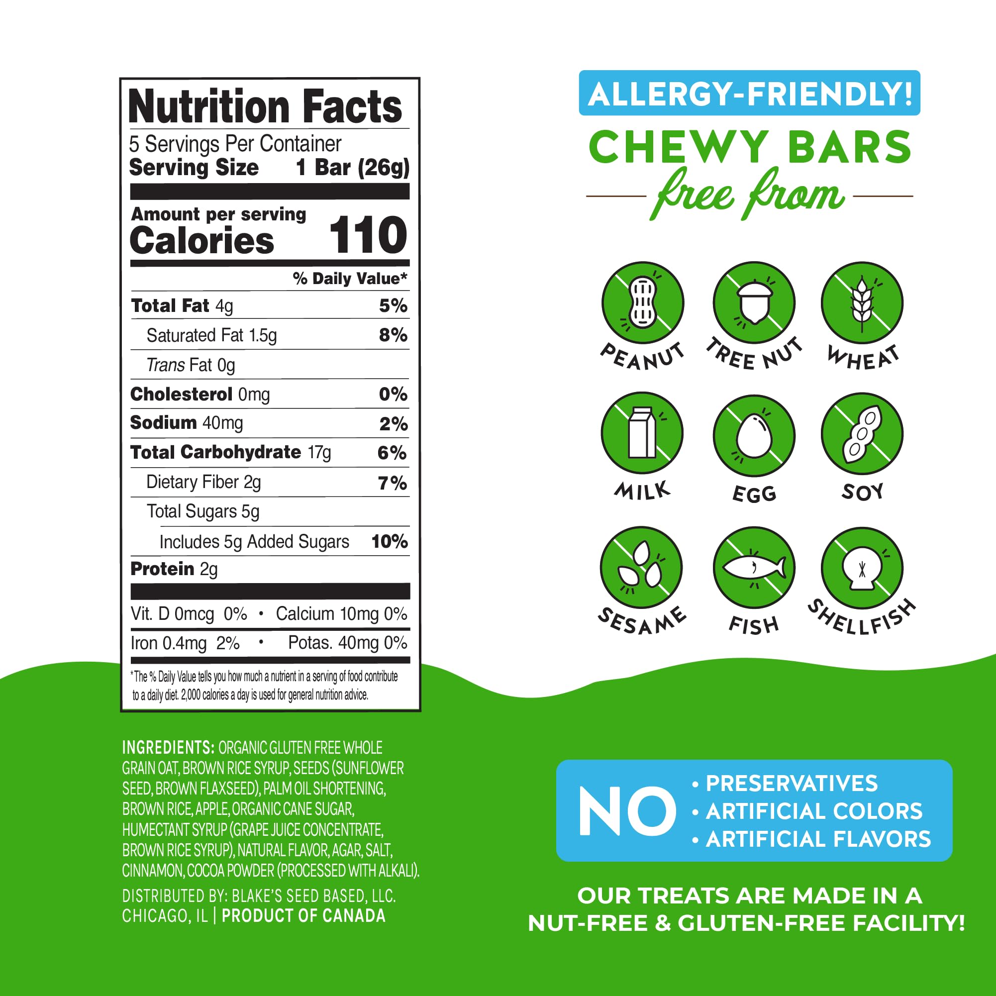 Blake’s Seed Based Chewy Granola Bars — Apple Cinnamon (5 Count), Vegan, Gluten Free, Nut Free & Dairy Free, Healthy Snacks for Kids or Adults, School Safe, Low Calorie Soy Free Snack thumbnail 4