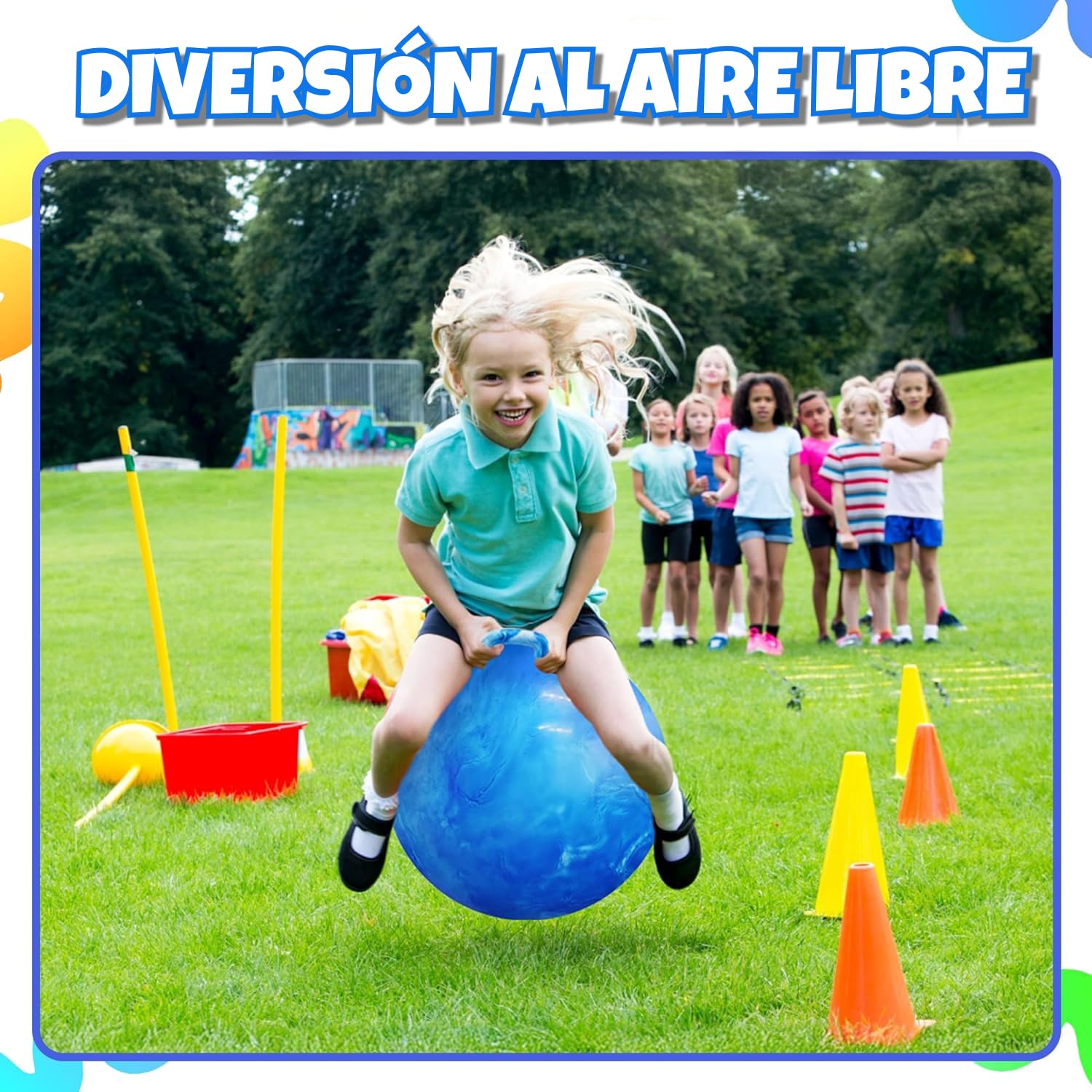 Bedwina Pelota saltarina niños – Pelota de 50,1 cm con asa y Bomba, Juguete Inflable Duradero y Seguro para Saltar y Jugar en Interiores y Exteriores