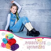 Vista 4 de SATINIOR Calentadores de piernas de punto acanalado de los años 80 para mujer, calentadores de piernas altas de neón de los ochenta, traje caliente