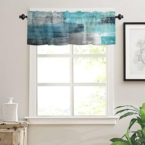 Miniatura 9 de Cenefas de arte de graffiti gris para ventanas, pintura al óleo gris y blanca, arte abstracto, bolsillo para barra, cortinas cortas para ventana,