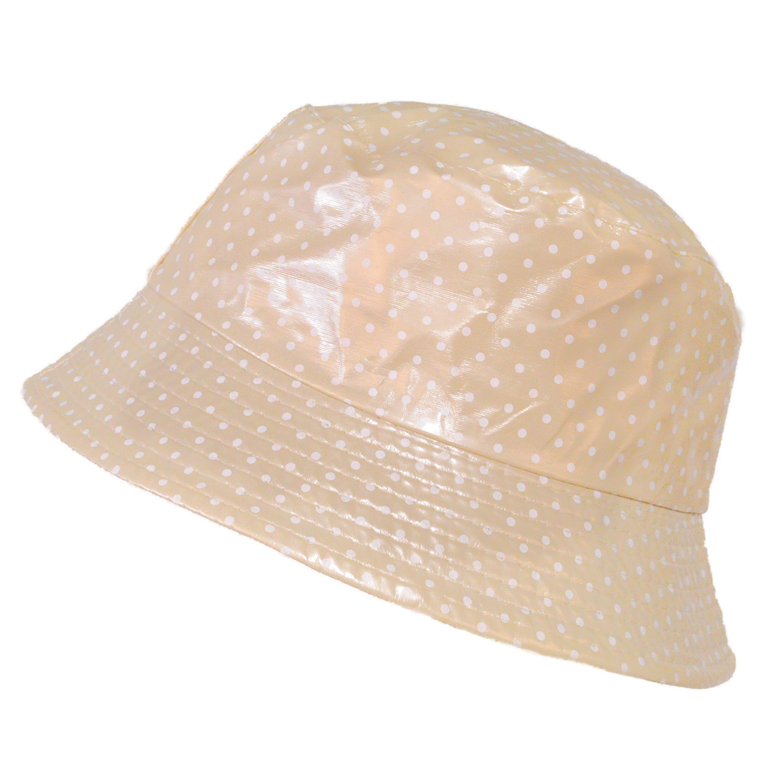 Toutacoo, Waterproof Vinyl Bucket Rain Hat (07- Polka Dot - Beige)