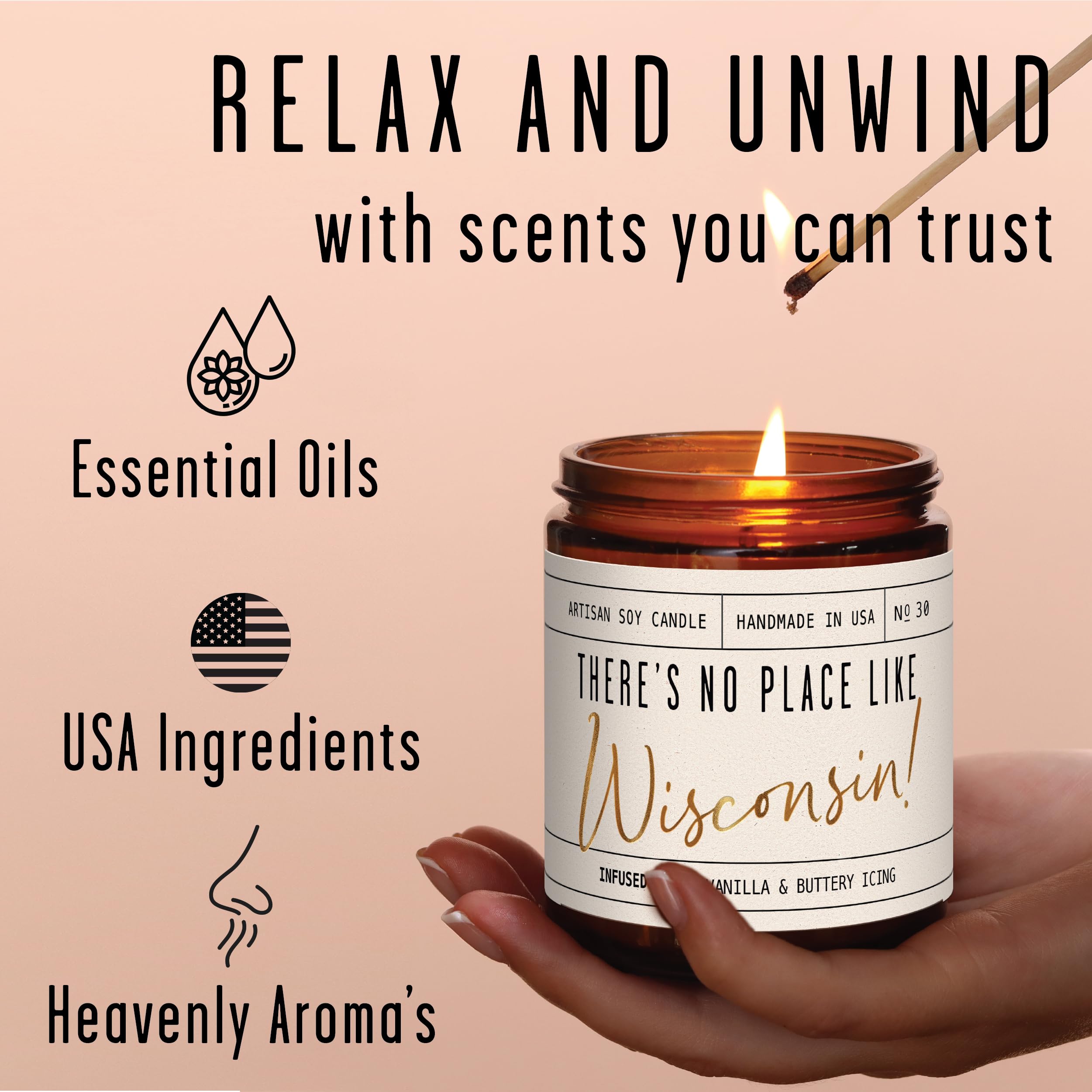 Wisconsin Gifts, Wisconsin Decor for Home - 'There's No Place Like Wisconsin Candle, w/Vanilla & Buttery Icing I Wisconsin Souvenirs I Wisconsin State Gifts I 9oz Jar, 50Hr Burn, USA Made