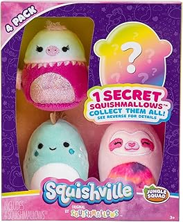 Squishville SQM0329 Jungle Squad, Super Soft Mini Squishmallows, 5 cm Plush Figures, Pack of 4