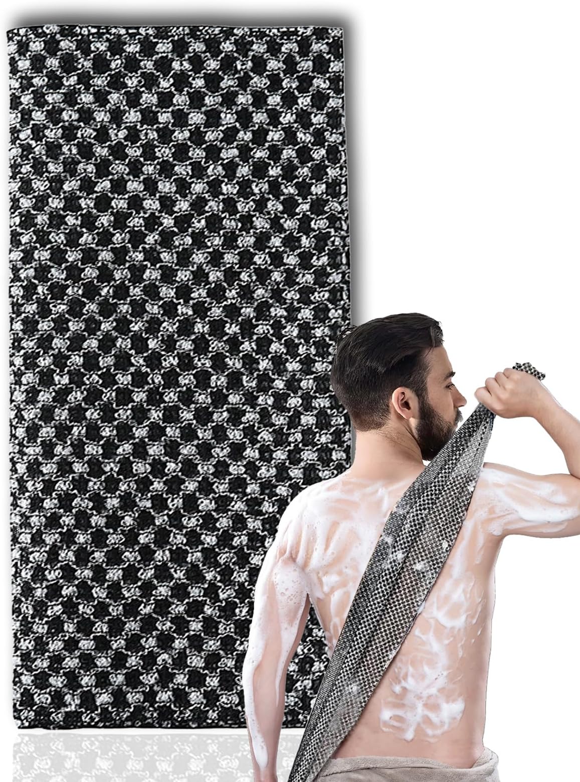Japanese Exfoliating Towel,Extra Long Exfoliating Washcloth,Exfoliating Body Scrubber,for Men Women Exfoliation,Body Scrubbing Brush Loofah Exfoliator 1 Pcs (3D Black Grid/1PCS)
