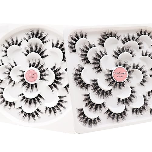 Veleasha Pestañas postizas de aspecto natural, esponjosas, pestañas postizas de imitación de visón suave, hechas a mano, paquete de 2 juegos