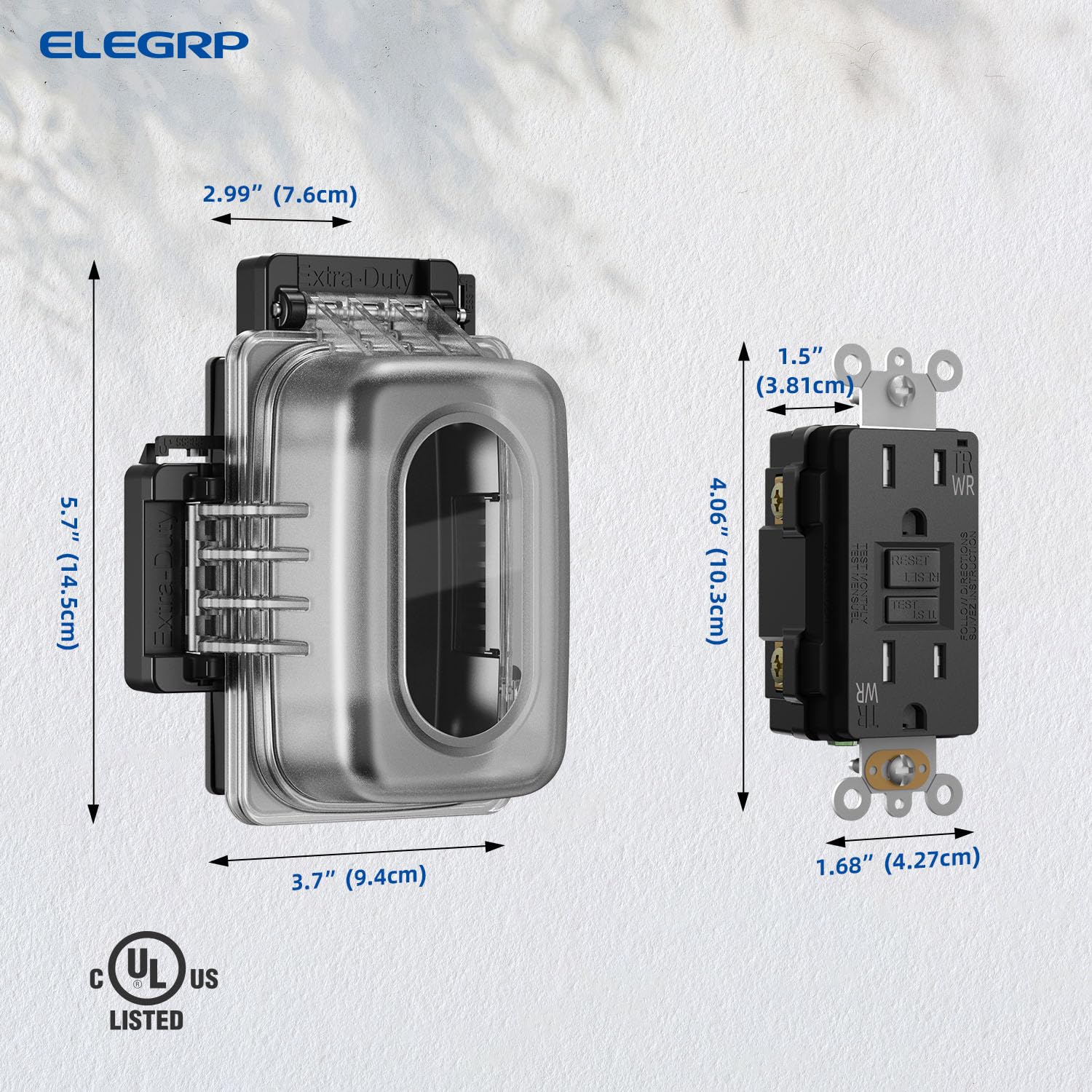 ELEGRP GFCI Outlet 15 Amp, WR, kit de cubierta resistente a la intemperie, negro, paquete de 2