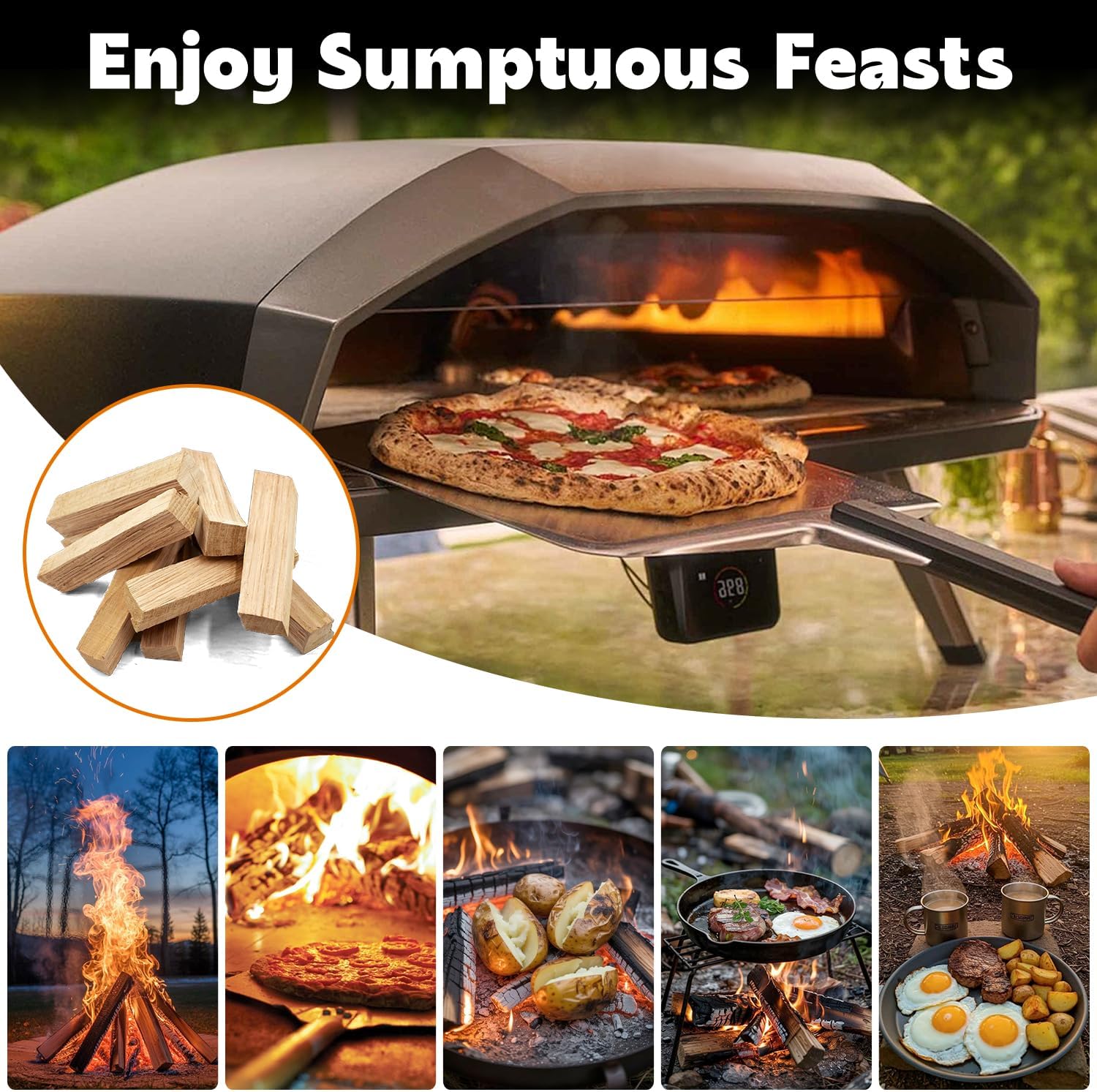 W&E Choice Pizza Oven Wood 6 Inch Mini Logs, 12 lbs Box, Kiln Dried Oak Firewood for Pizza Ovens, Ooni and Gozney, Solo Stove, Long-Lasting Burn for BBQ, Grills and Smokers, Product of USA