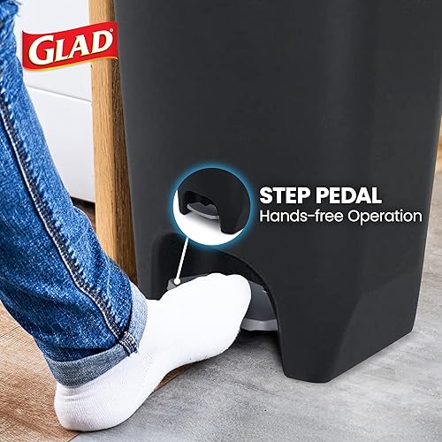 Miniatura 4 de Glad Cubo de basura de 13 galones Contenedor de residuos de plástico para cocina con protección contra olores en la tapa Manos libres con pedal