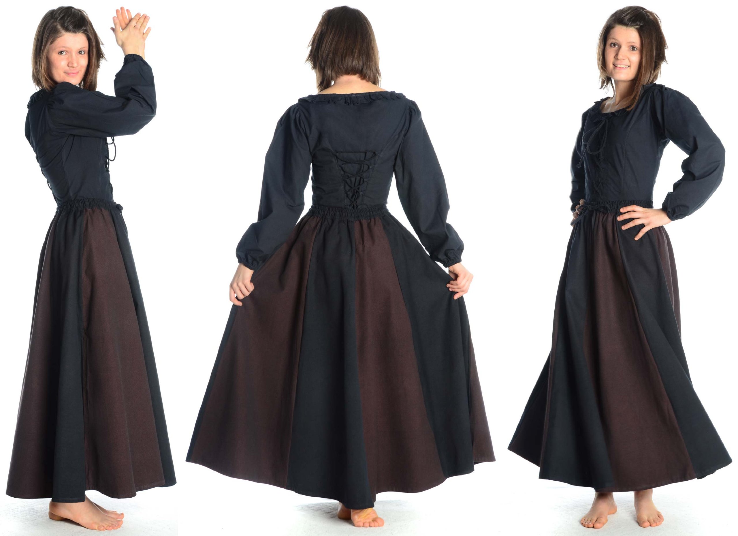 Jupe Médiévale Bicolore en Pur Coton - S-XXXL Noir-Vert, Noir-Rouge, Noir-Marron