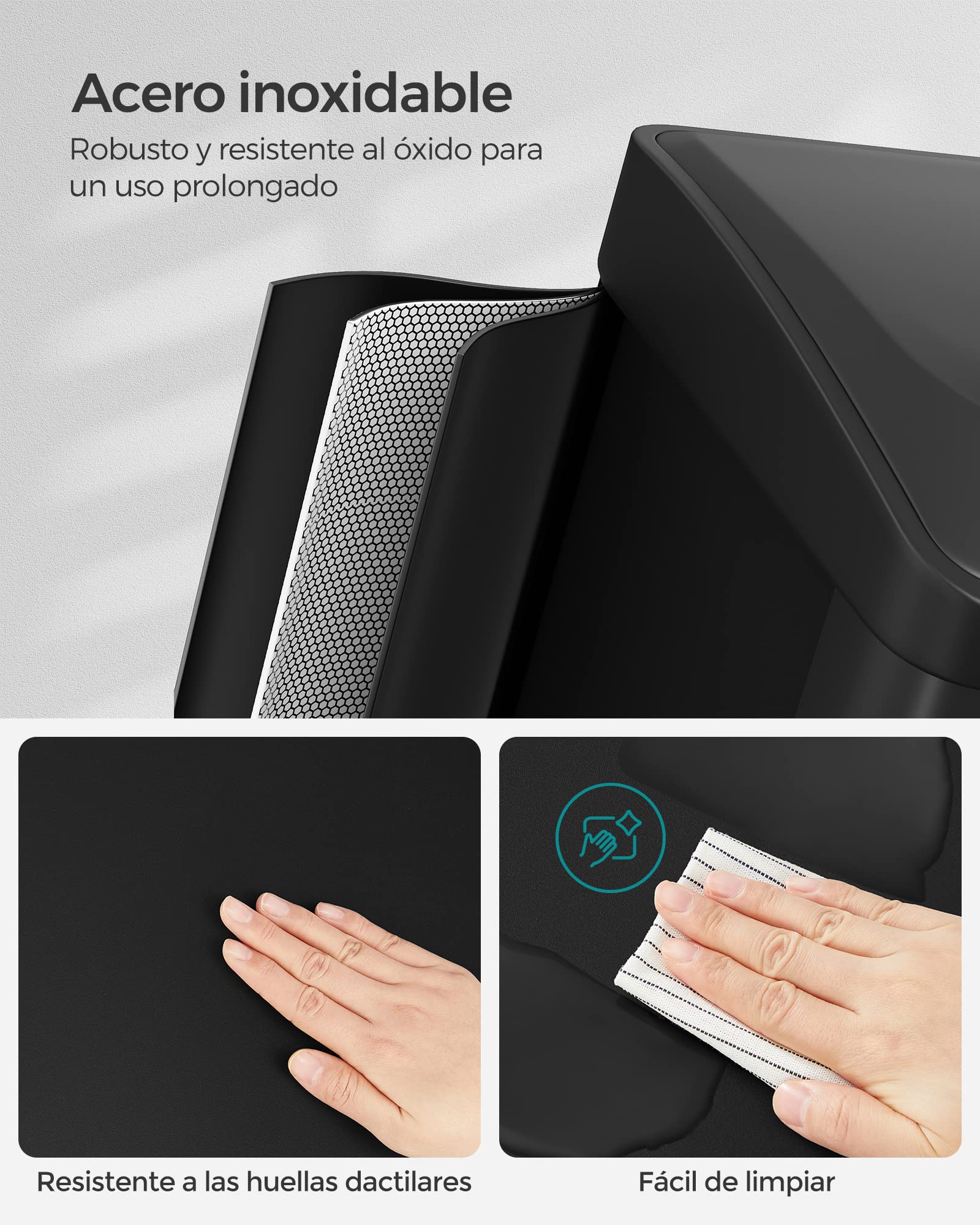 SONGMICS - Papelera de cocina, 3 x 8 L, pequeño volumen, tapas, basura triple de acero, para pequeñas familias, pedales y cuartos, fácil de limpiar, negro LTB24BK