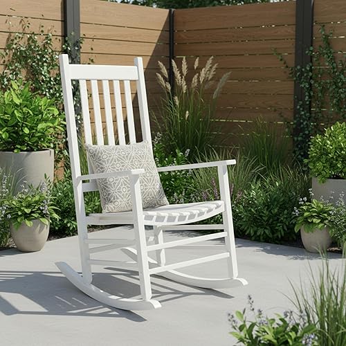 Vista 2 de Shine Company Inc. Silla mecedora para porche estilo Vermont, 4332WT, color blanco