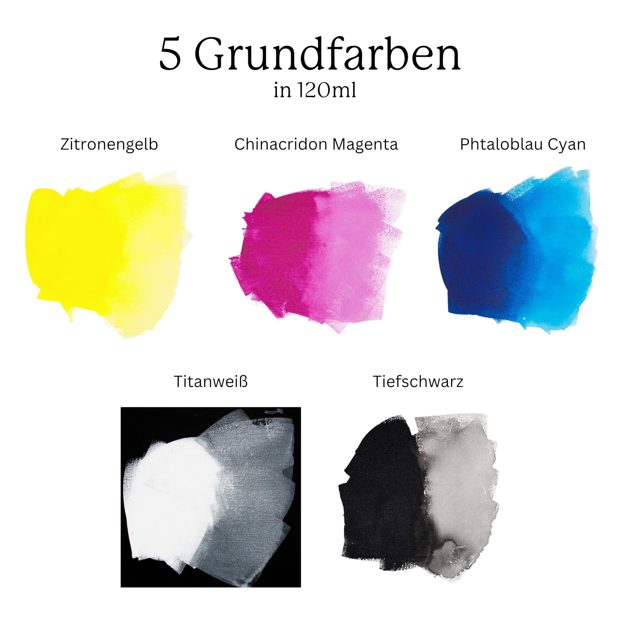 Color Künstlerfarbe - Starterset - Hochpigmentiert, Lichtecht - 5 x 120ml Flaschen inklusive PDF-Anleitung und Videokurs
