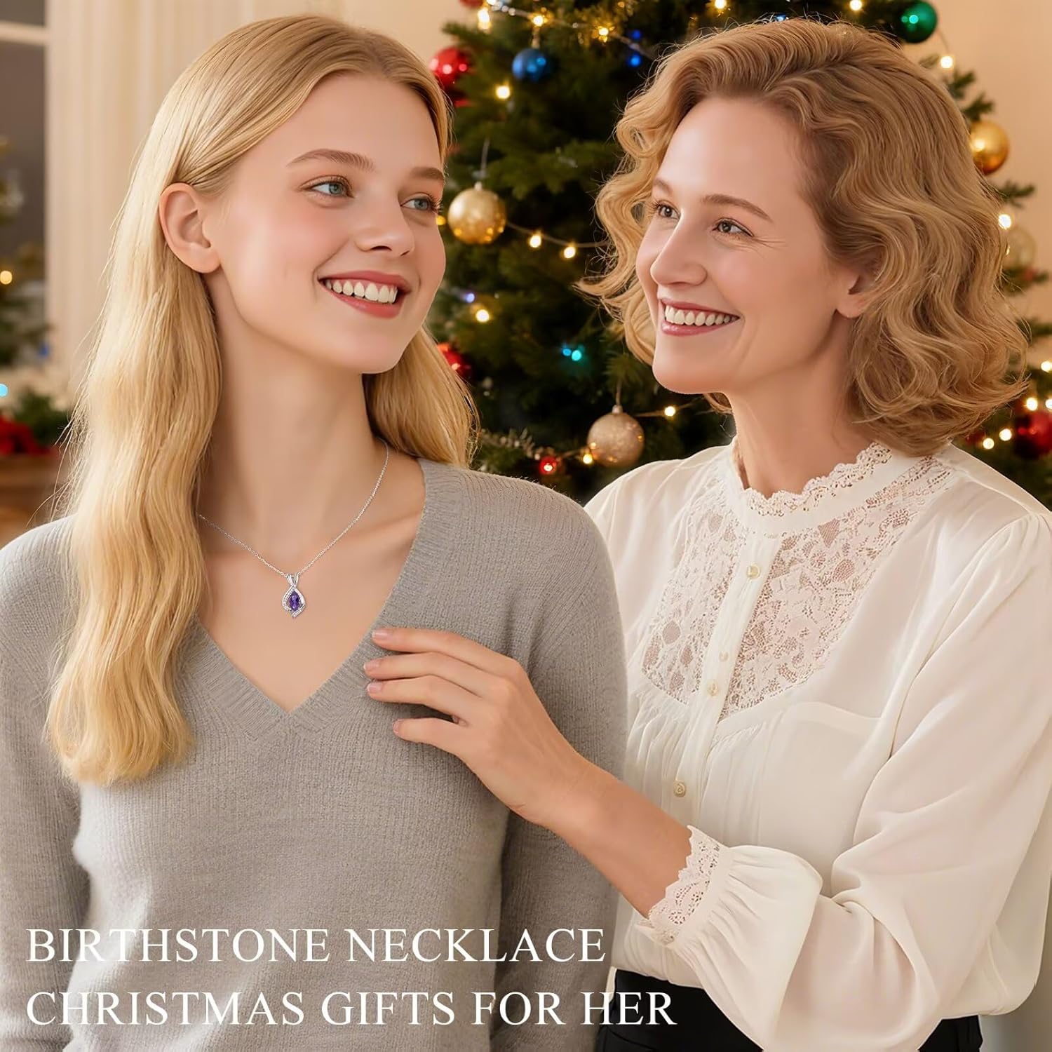 Iefil Marquise Birthstone Necklace for Her, 925 Sterling Silver Teardrop Necklace Birthday Gifts Dainty Necklaces Birthstone Jewelry for Wife Daughter, 19"+2" Inches - Image 4