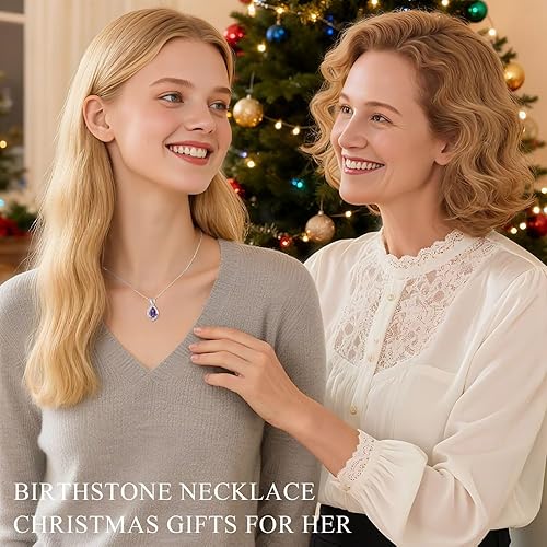 Vista 4 de Iefil Collar de piedra natal de corte marquesa para mujer, joyería de plata esterlina S925, regalo para mujer, colgante de lágrima con cadena
