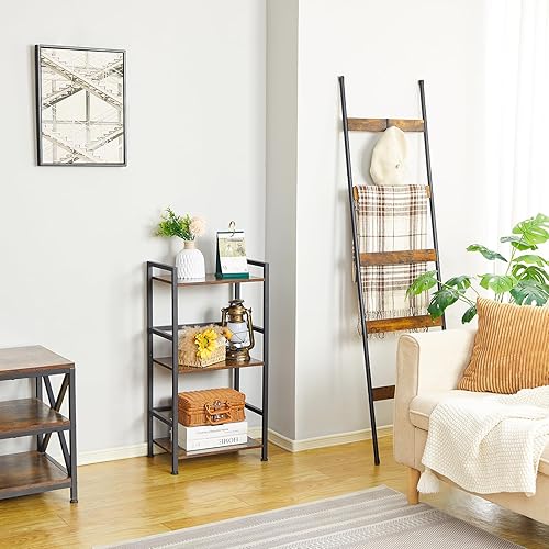 Miniatura 8 de ELYKEN Estantería pequeña, estantería de 3 niveles con marco de metal, estante de exhibición vintage, estantes organizadores abiertos independientes