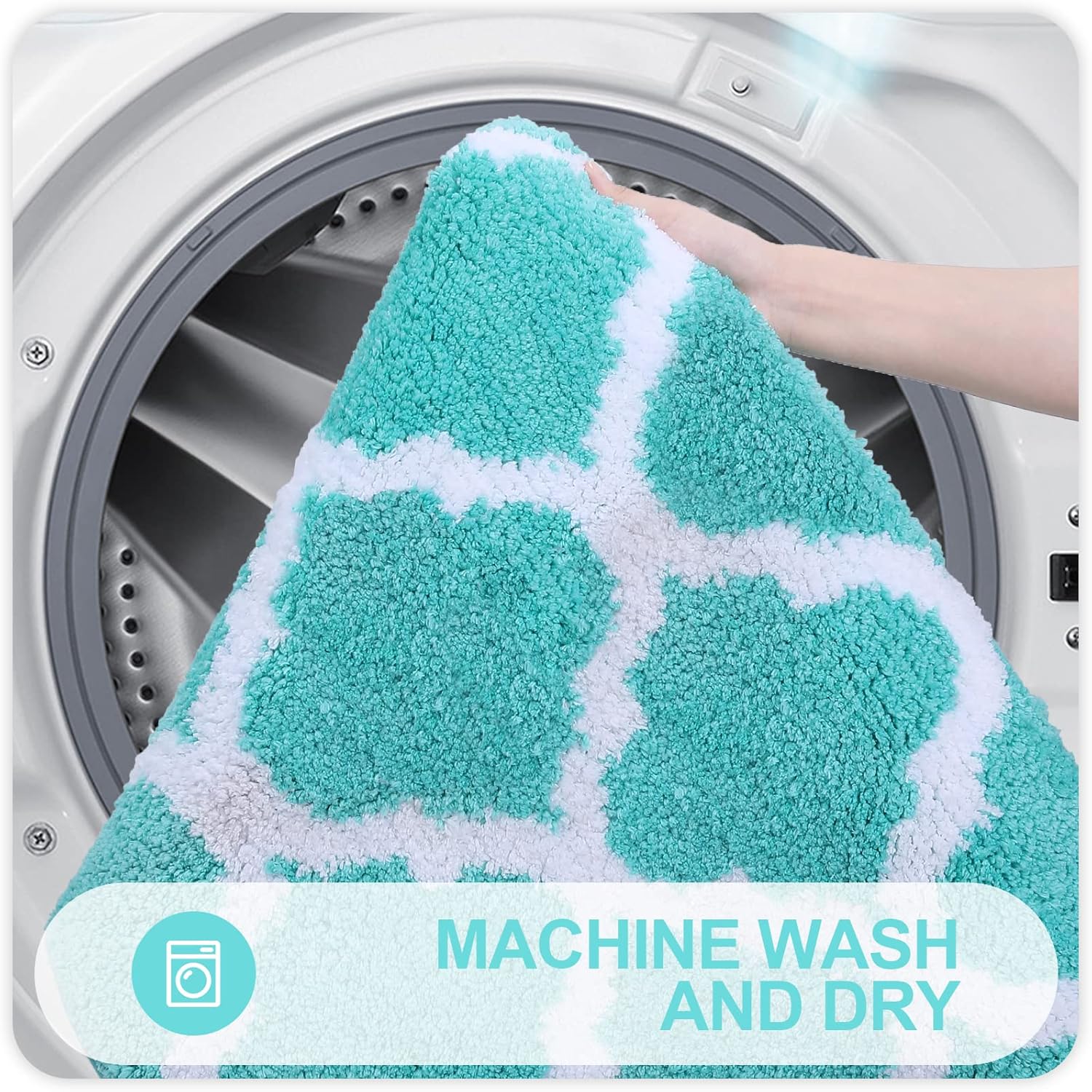 OLANLY Bathroom Rugs 30x20, Soft and Absorbent Microfiber Bath Rugs, Non-Slip Shaggy Shower Carpet, Machine Wash Dry, Bath Mats for Bathroom Floor, Tub and Shower, Turquoise